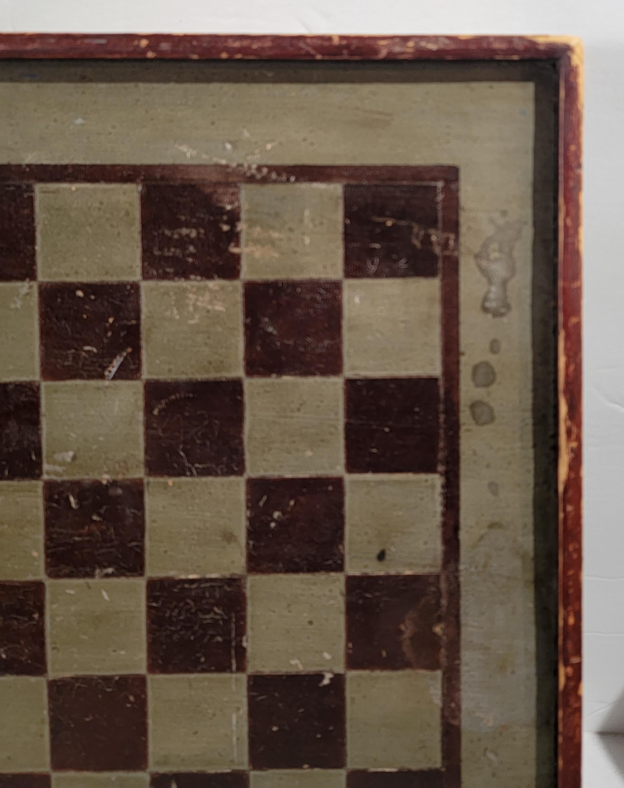 19th Century 19Thc Original Green & Brown Painted Game Board For Sale