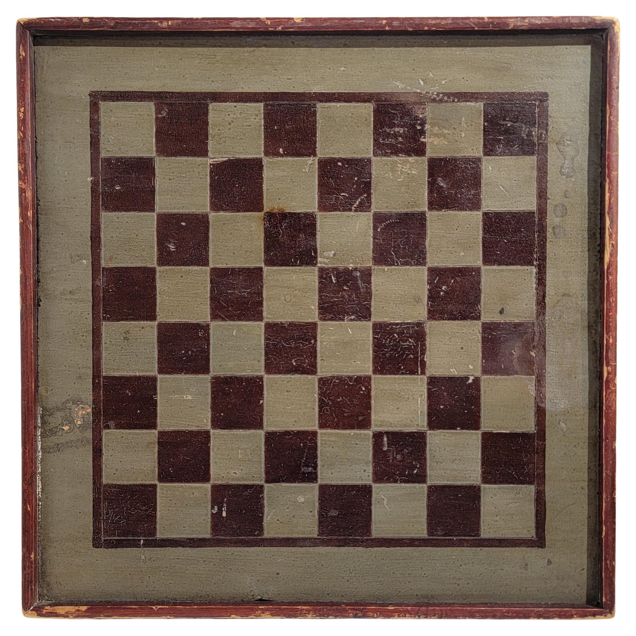 19Thc Original Green & Brown Painted Game Board For Sale