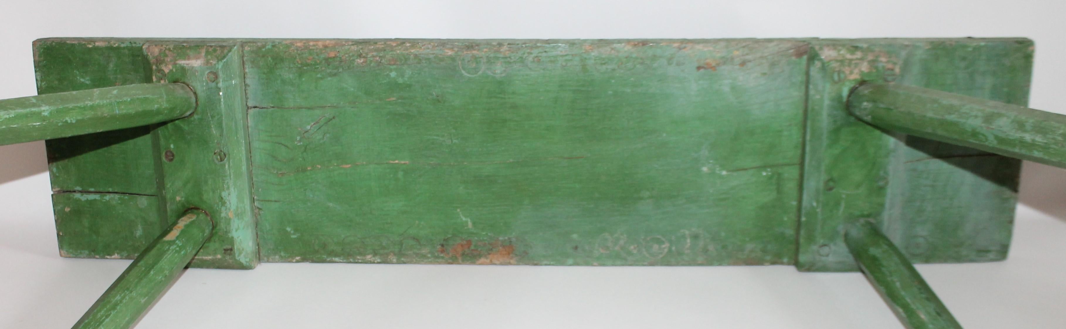 Hand-Crafted 19th Century Original Green Painted Bench