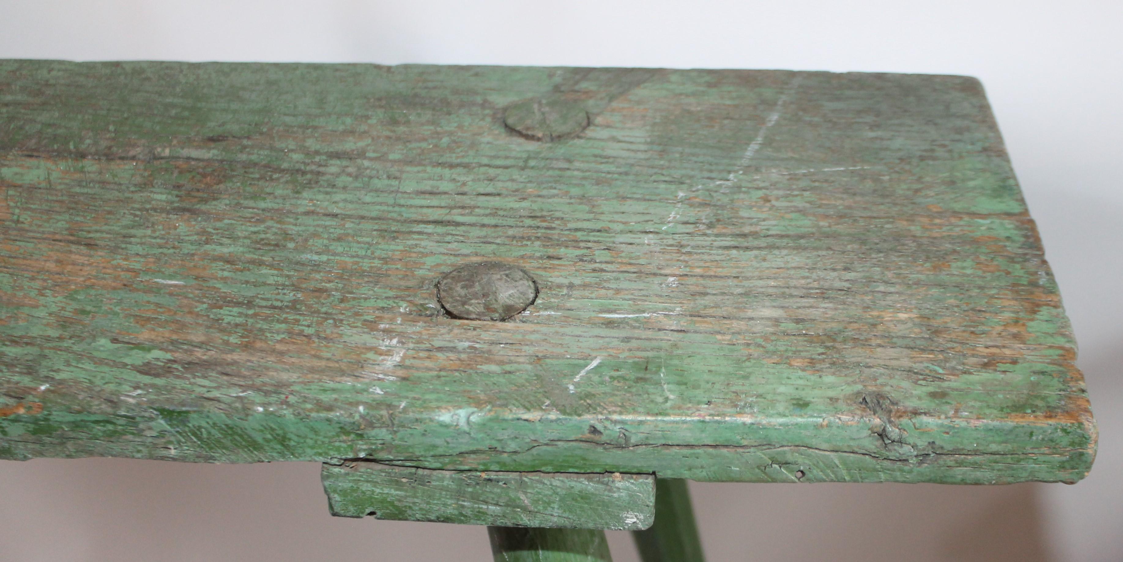 Wood 19th Century Original Green Painted Bench