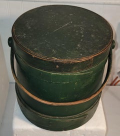 19thc Original Green Painted Furkin / Bucket