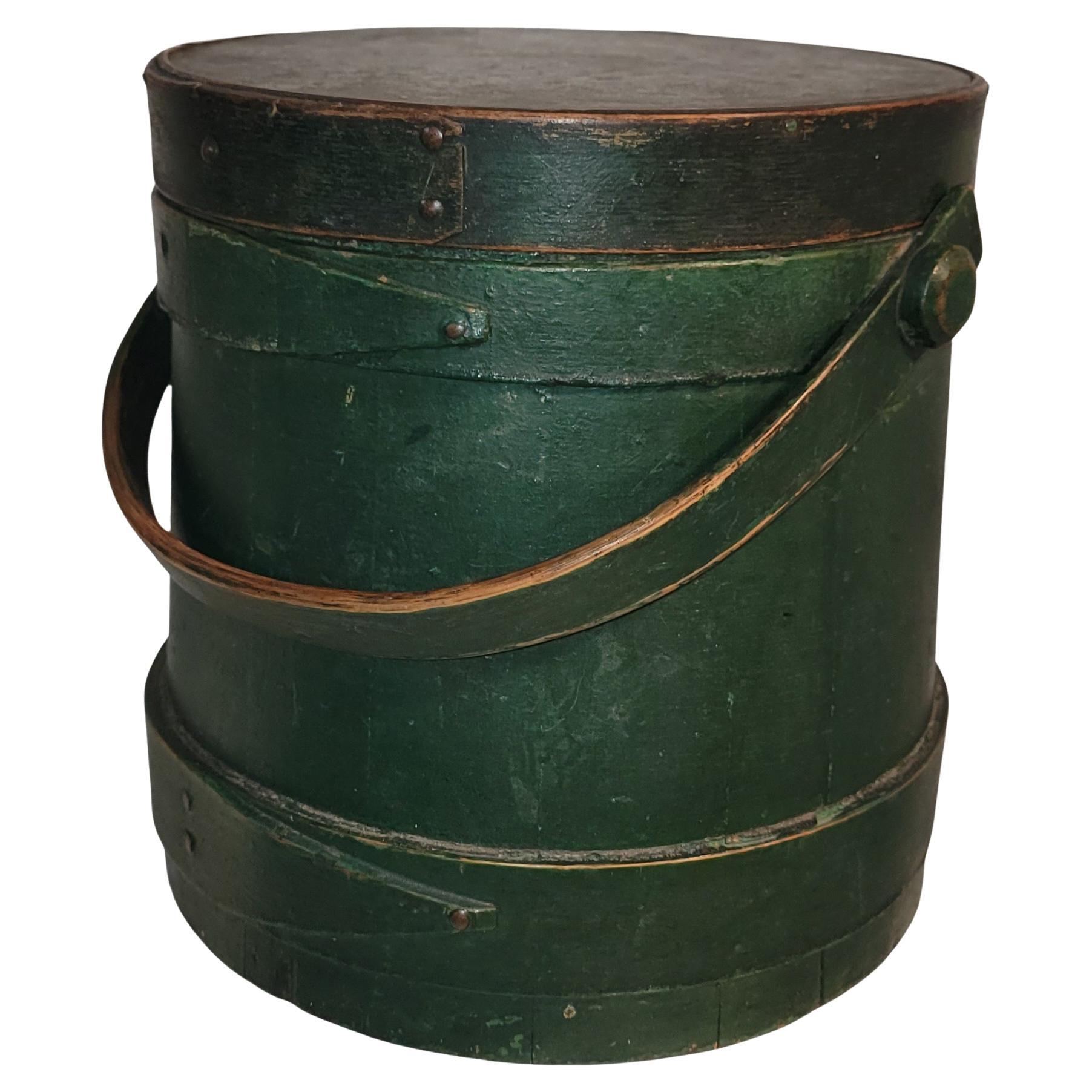 19thc Original Green Painted Furkin / Bucket