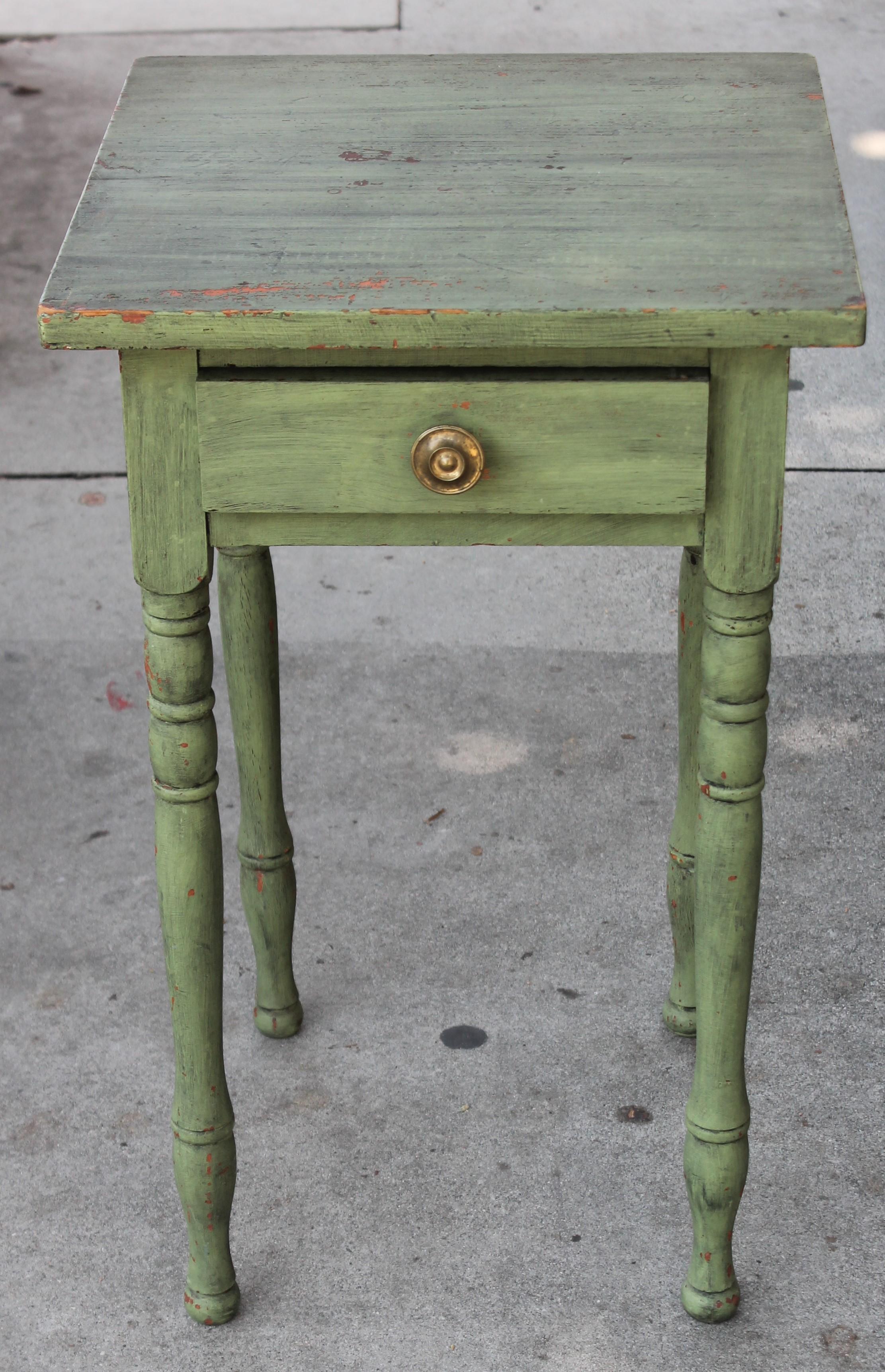 Hand-Crafted 19thc Original Green Painted One Drawer Stand