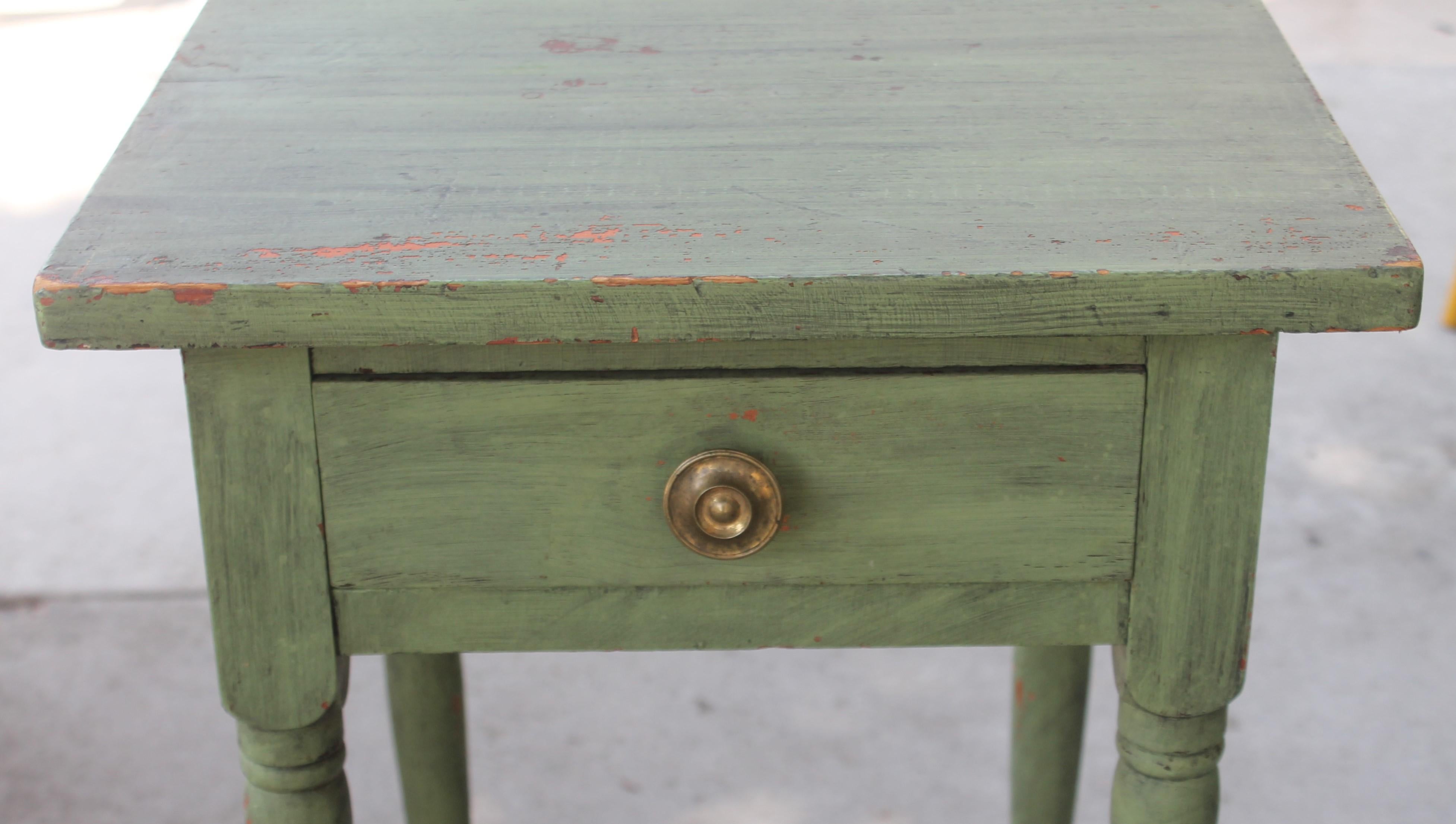 19th Century 19thc Original Green Painted One Drawer Stand