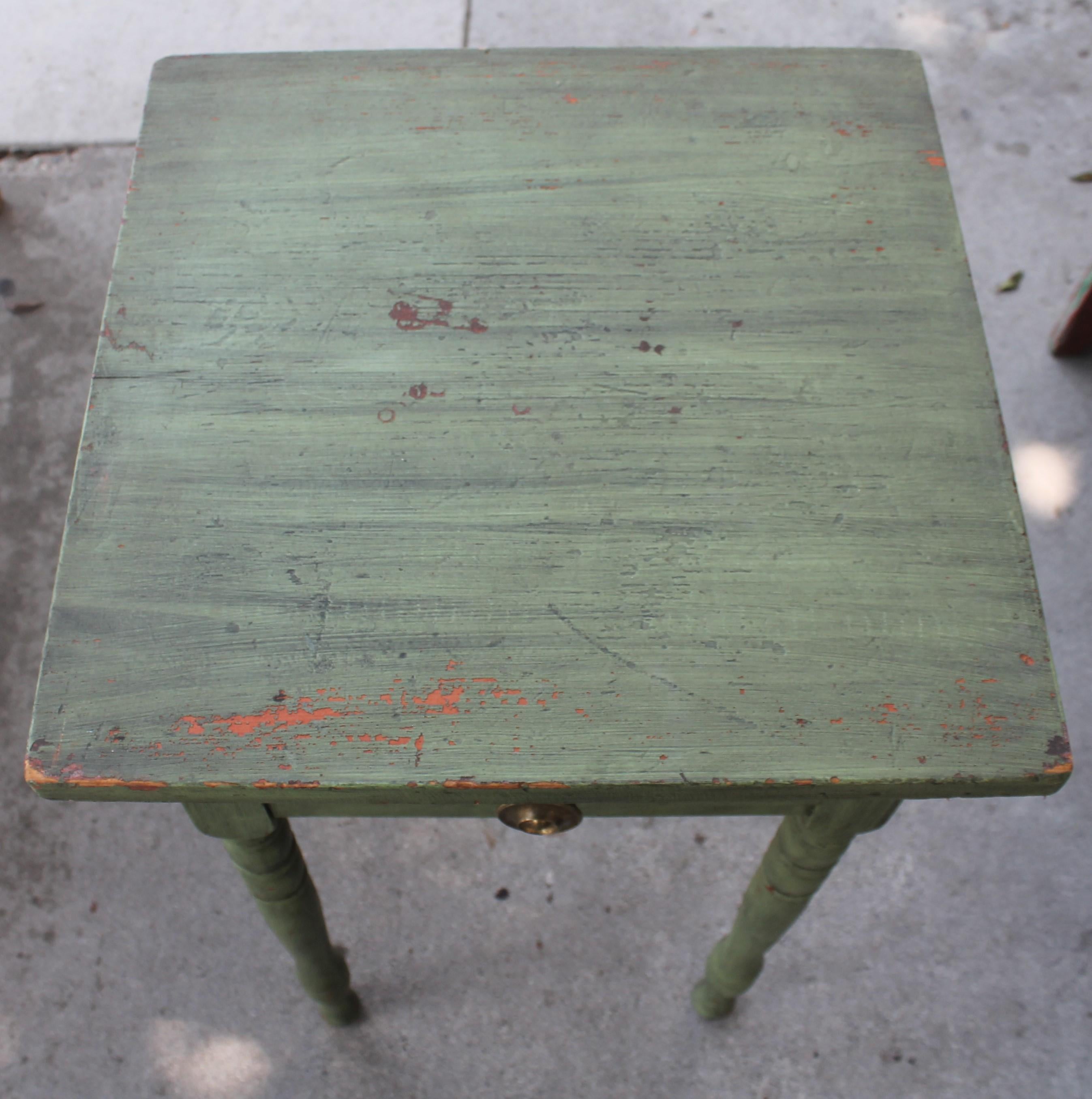 Pine 19thc Original Green Painted One Drawer Stand