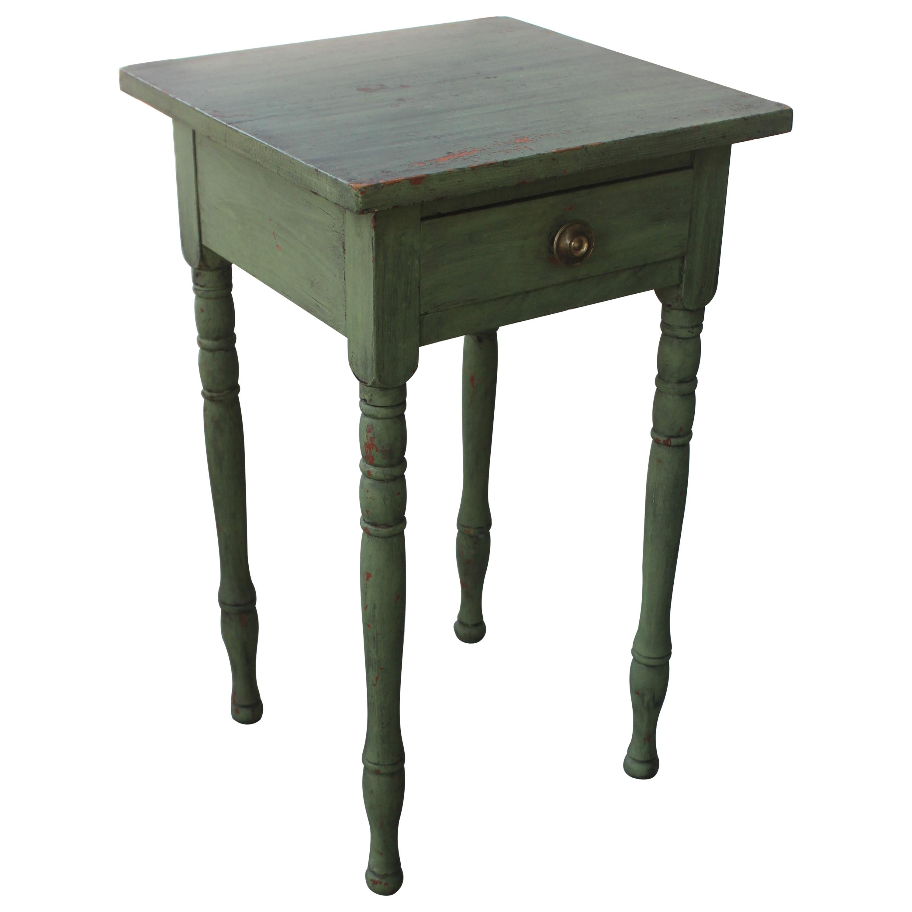 19thc Original Green Painted One Drawer Stand