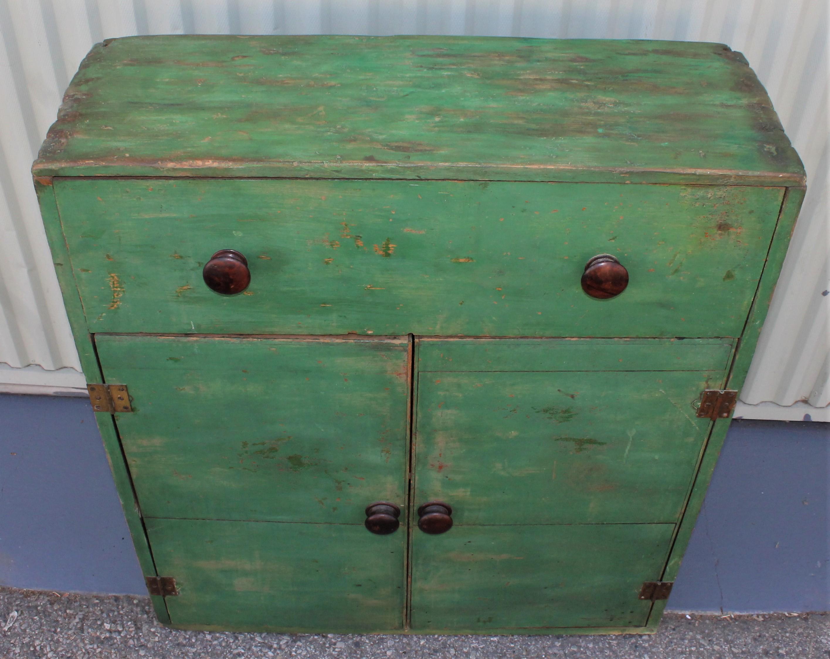 Country 19th Century Original Green Painted Two-Door Cabinet from Pennsylvania