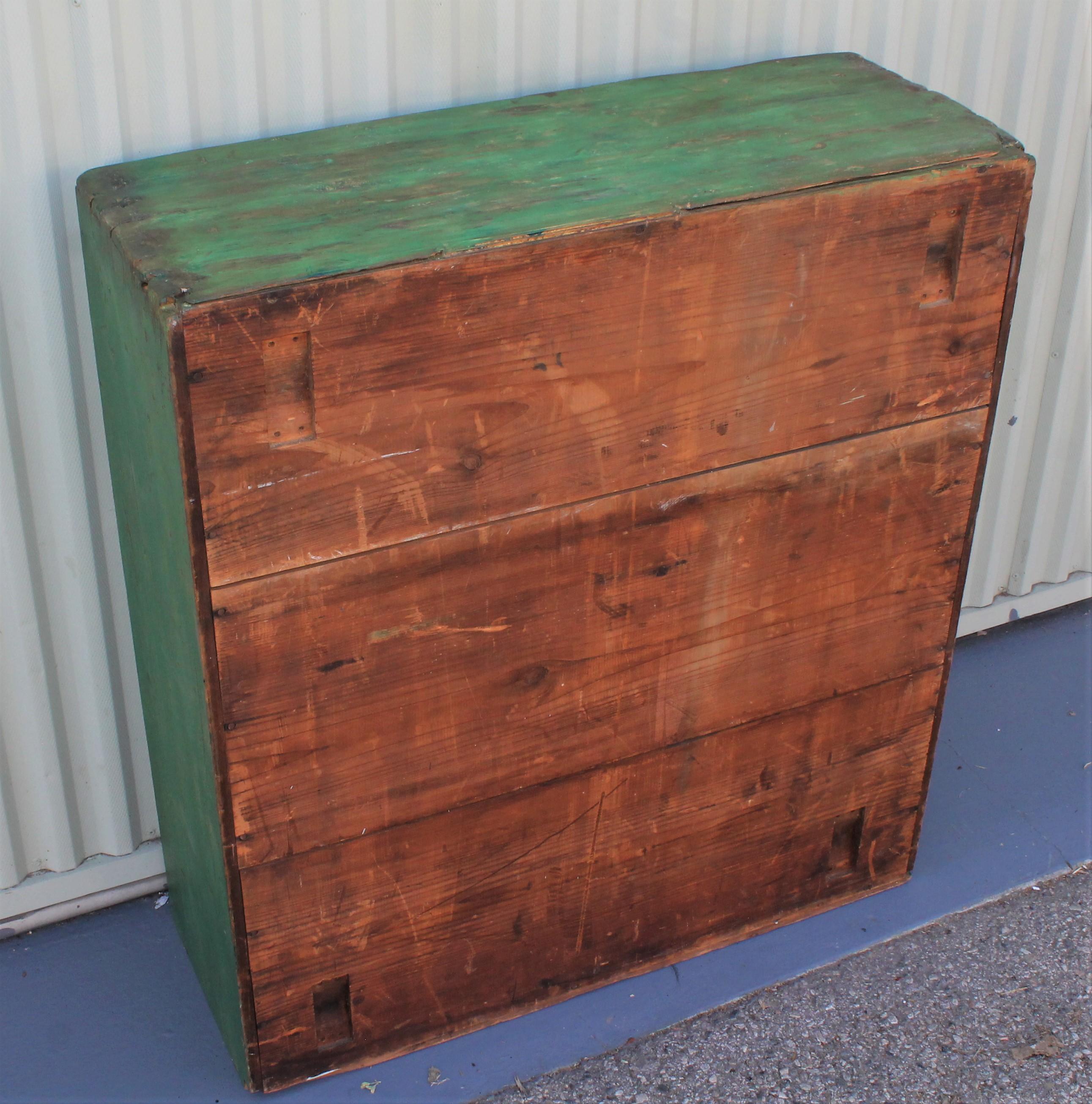 Hand-Crafted 19th Century Original Green Painted Two-Door Cabinet from Pennsylvania