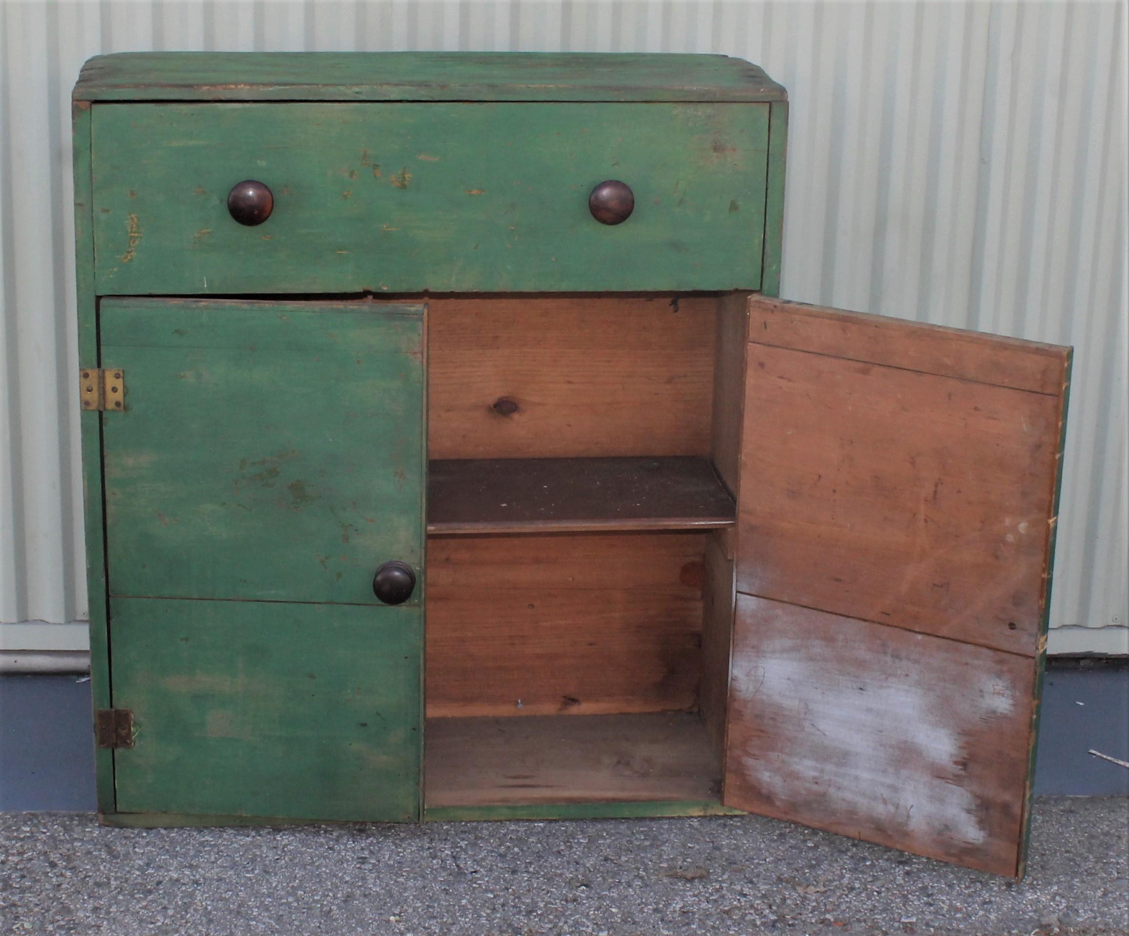 19th Century Original Green Painted Two-Door Cabinet from Pennsylvania In Good Condition In Los Angeles, CA