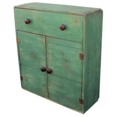 19th Century Original Green Painted Two-Door Cabinet from Pennsylvania