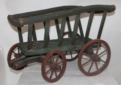 19th Century Original Green Painted Wagon with Red Wheels