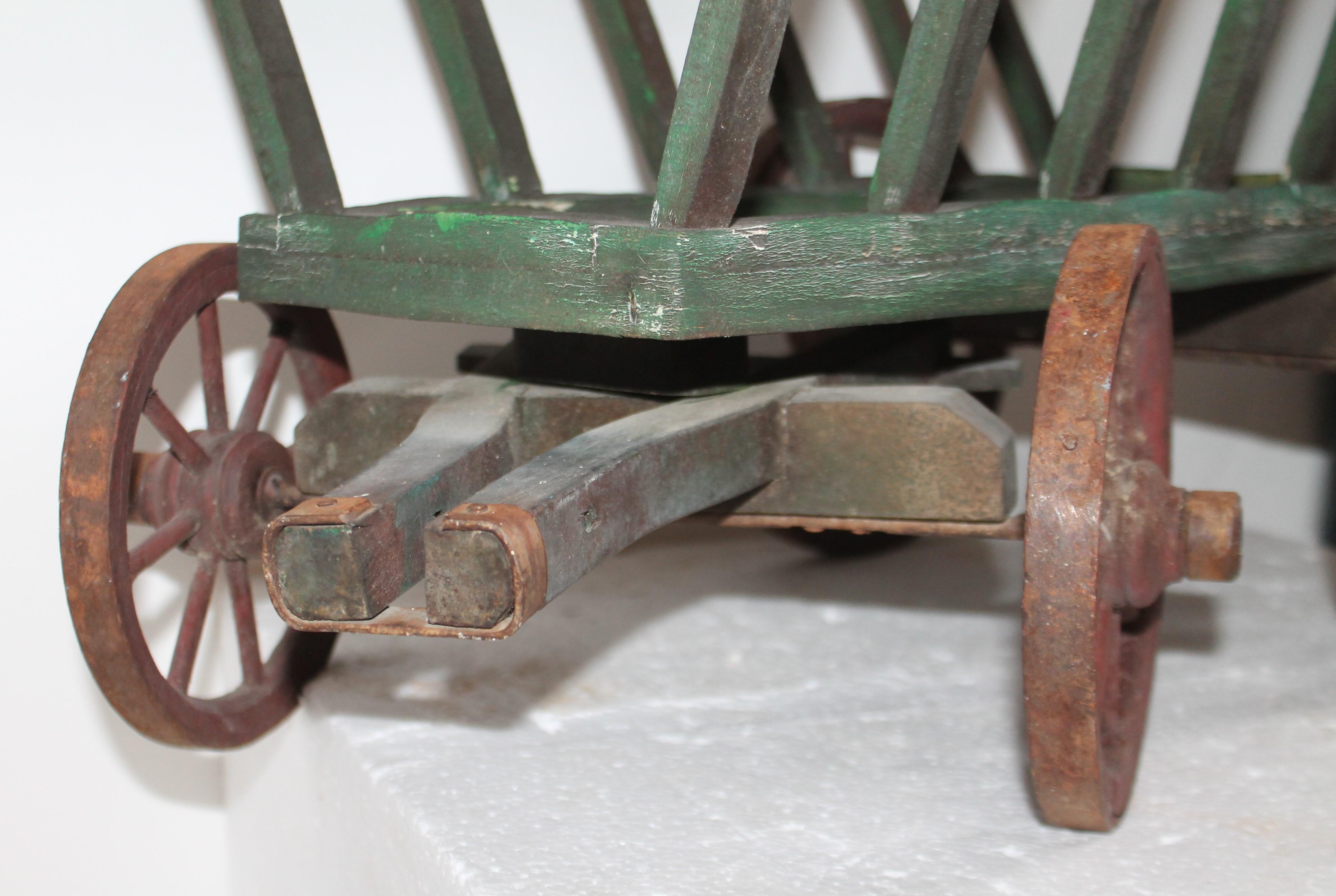 American 19th Century Original Green Painted Wagon with Red Wheels