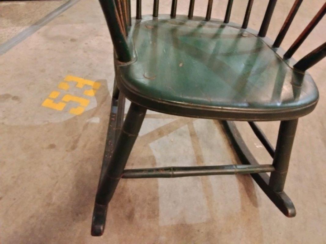 Adirondack 19Thc Original Green Painted Windsor Rocking Chair For Sale
