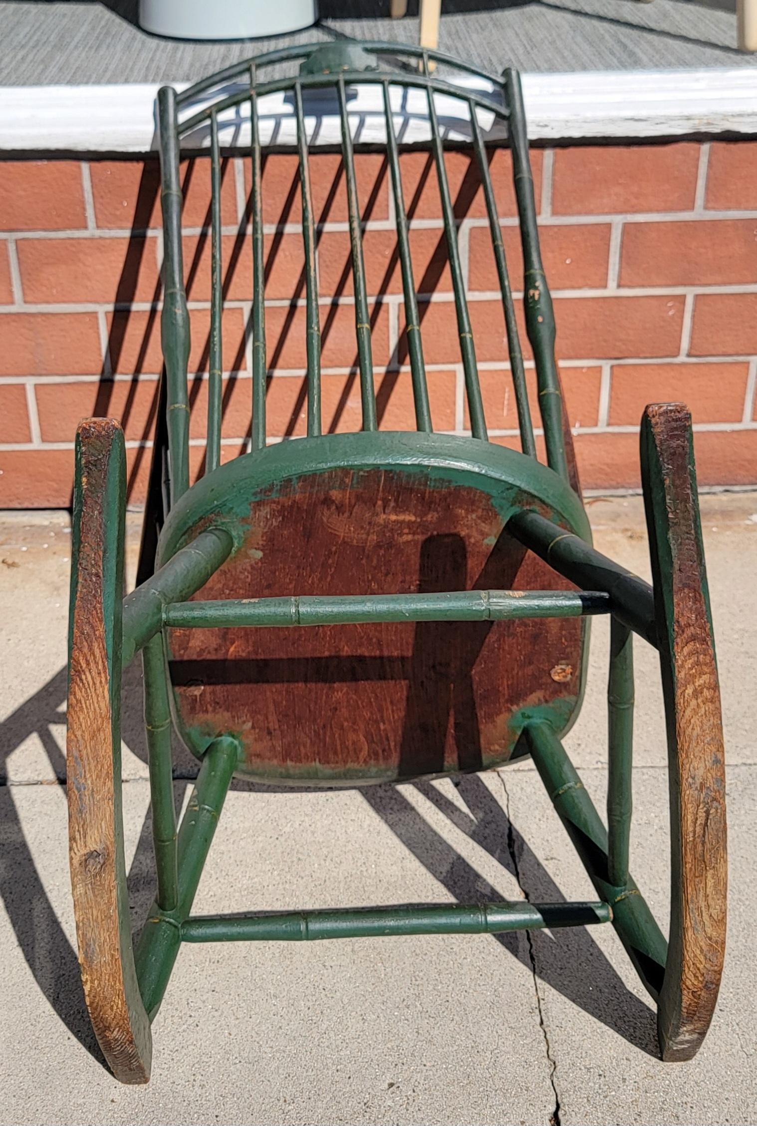 Hand-Crafted 19Thc Original  Green Painted Windsor Rocking Chair