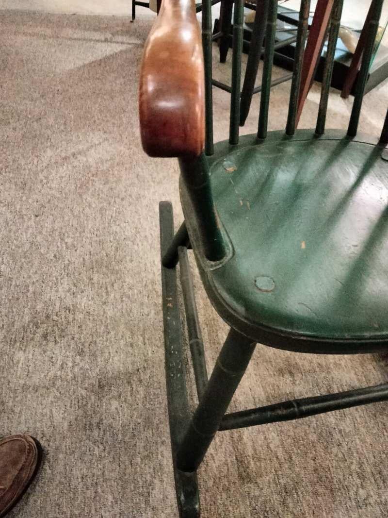 Hand-Crafted 19Thc Original Green Painted Windsor Rocking Chair