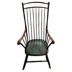 Antique 19Thc Original Green Painted Windsor Rocking Chair