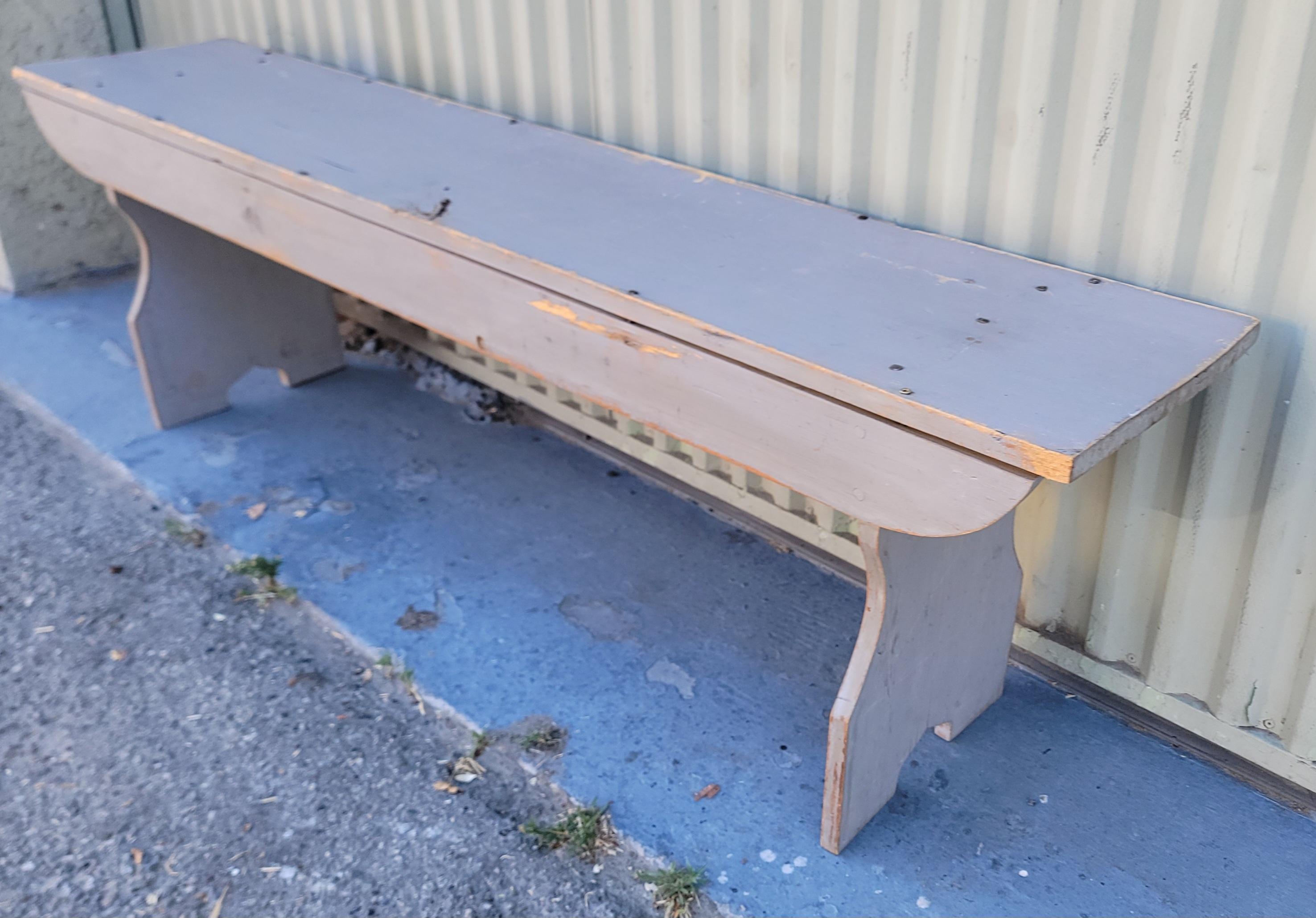 American 19Thc Original Grey Painted Farm Bench For Sale