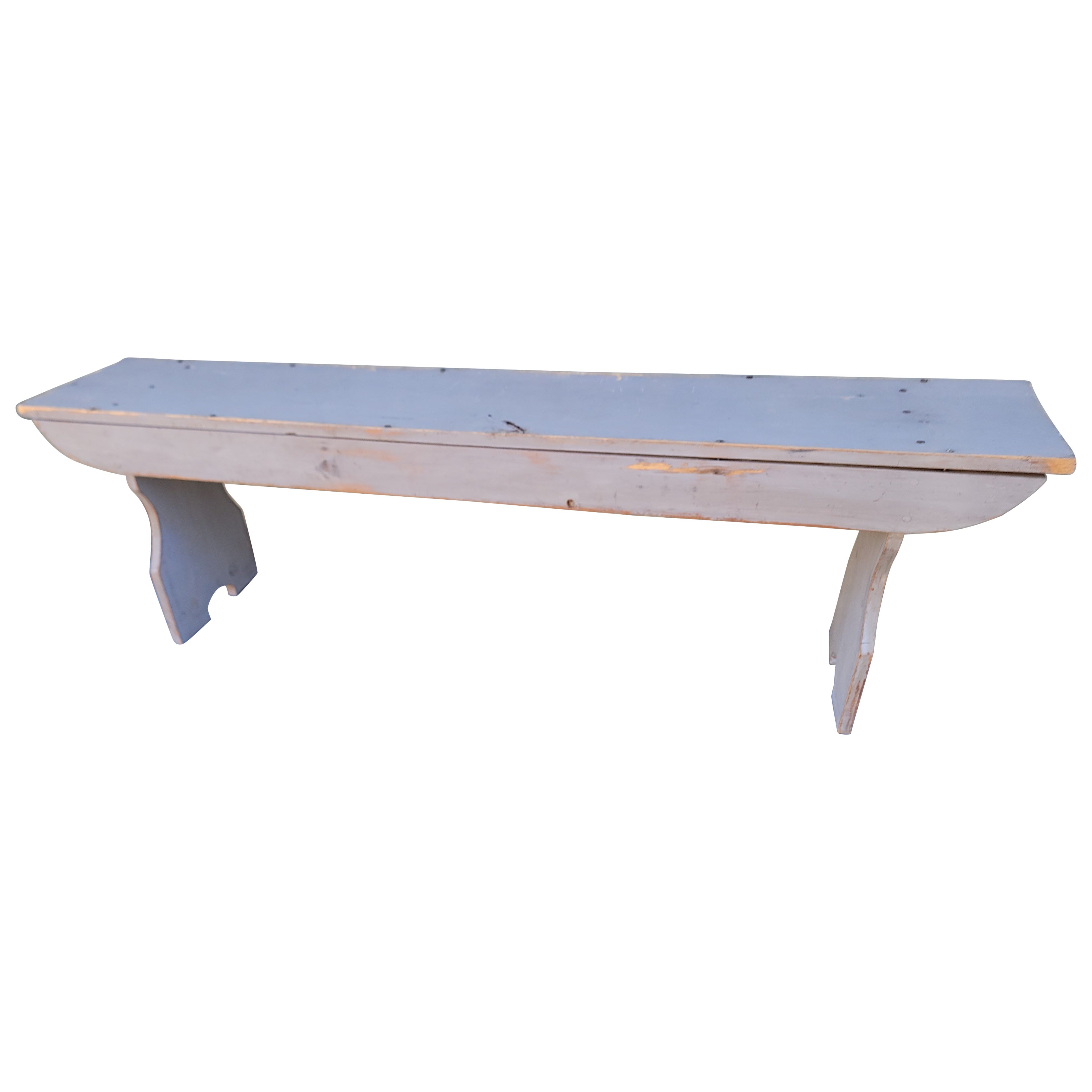 19Thc Original Grey Painted Farm Bench For Sale