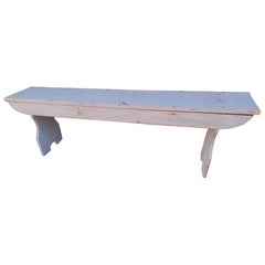 19Thc Original Grey Painted Farm Bench