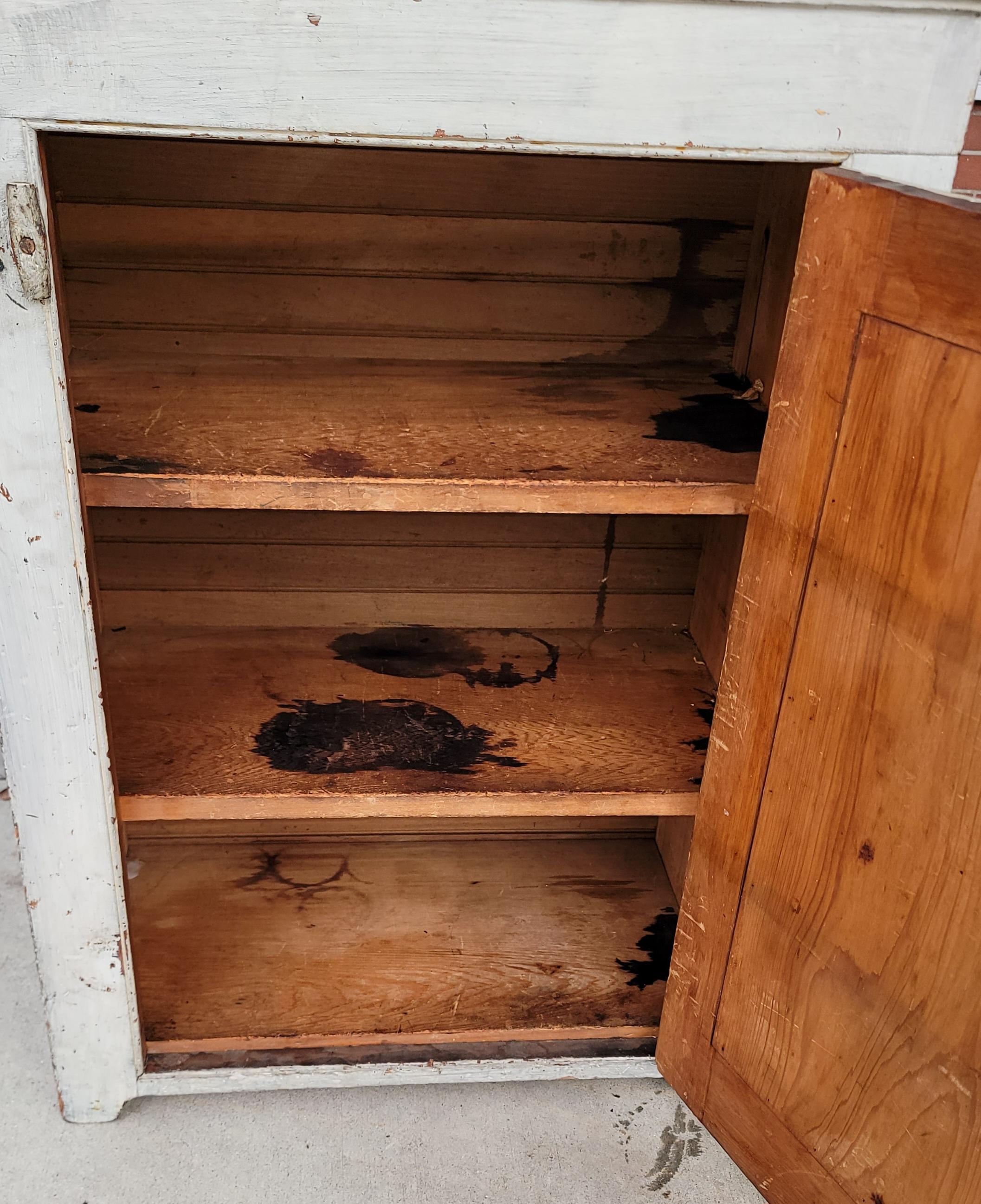 19th C Original Grey Painted Floor Cupboard In Good Condition In Los Angeles, CA