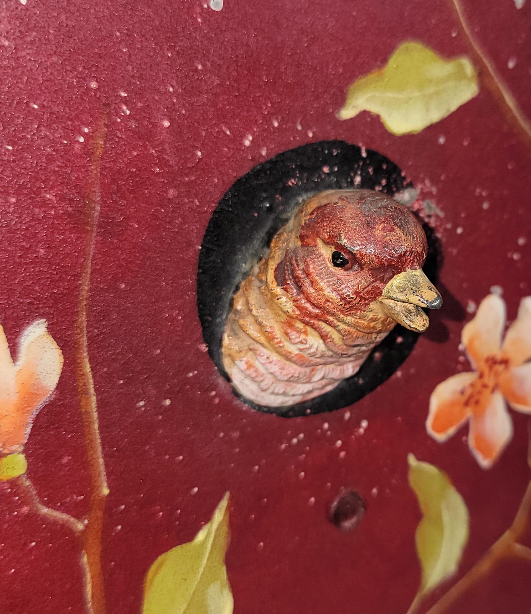 Américain Boîte à thé originale du 19e siècle peinte à la main avec oiseau en vente