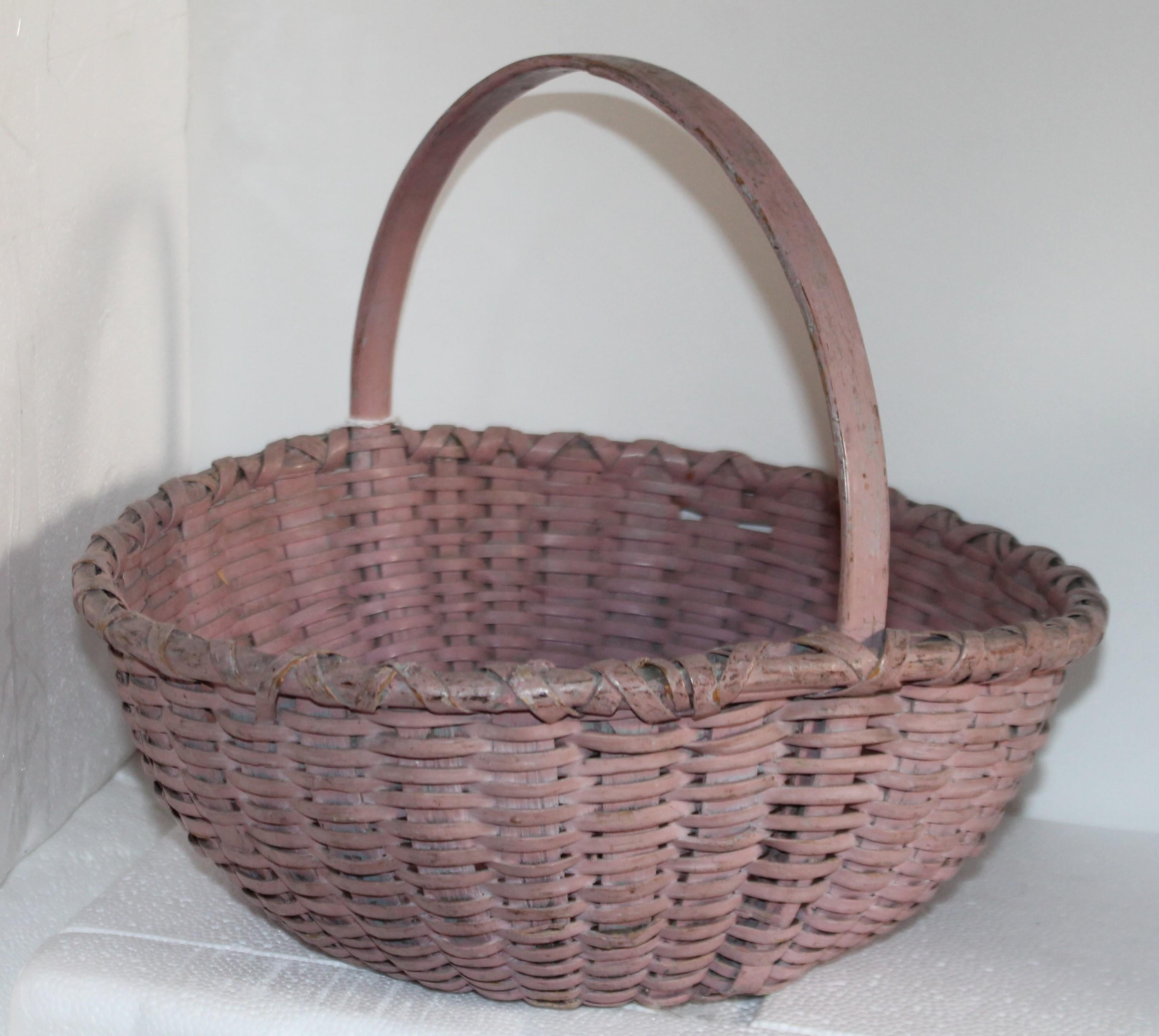 19th century original mauve painted handled basket from New England.