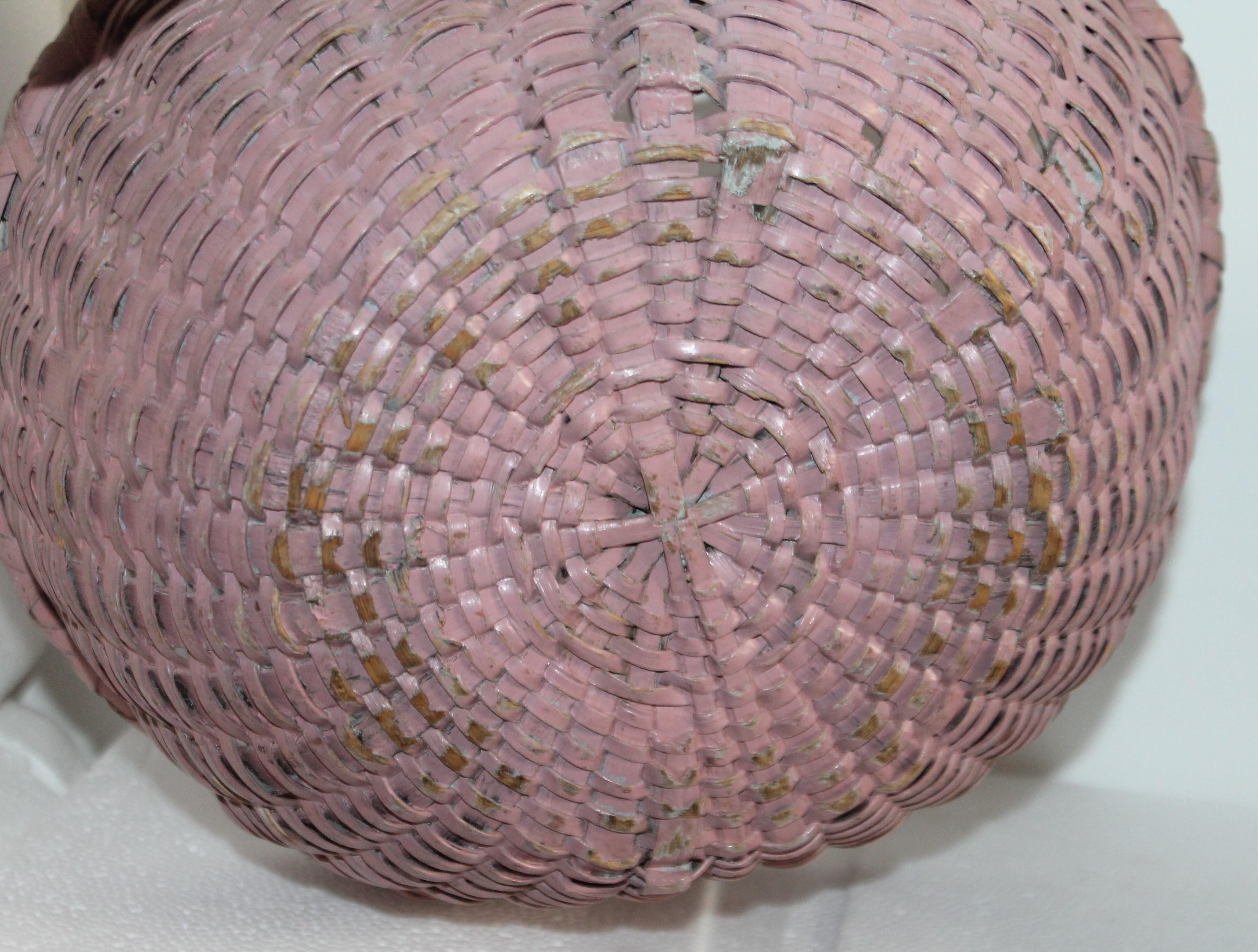 Hand-Crafted 19th Century Original Mauve Painted Basket