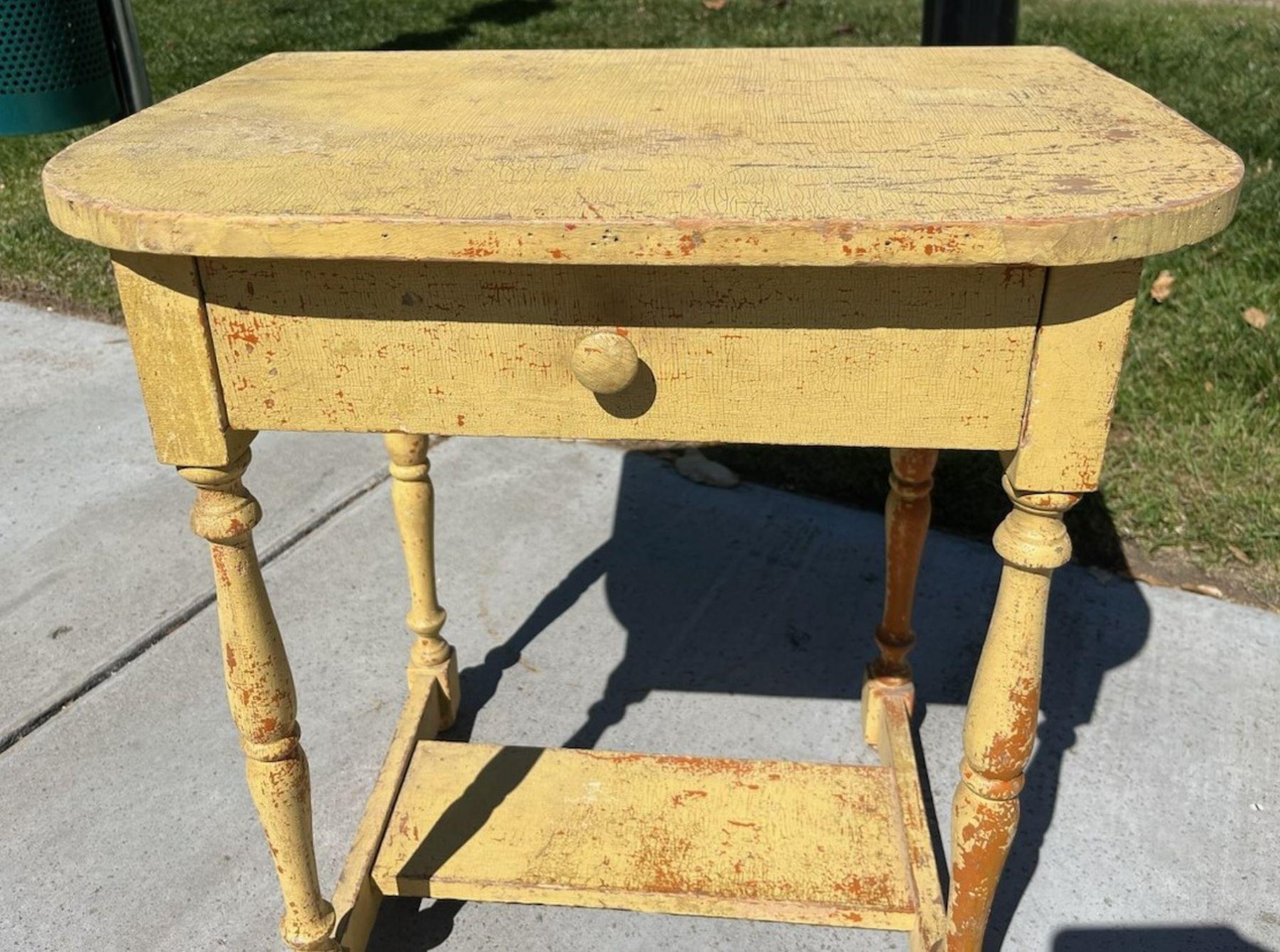 Adirondack 19thc Original Mustard over Red One Drawer Side Table/ Night Stand For Sale