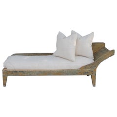 Antique 19th Century Original Mustard Painted Day Bed with Homespun Linen Cushion