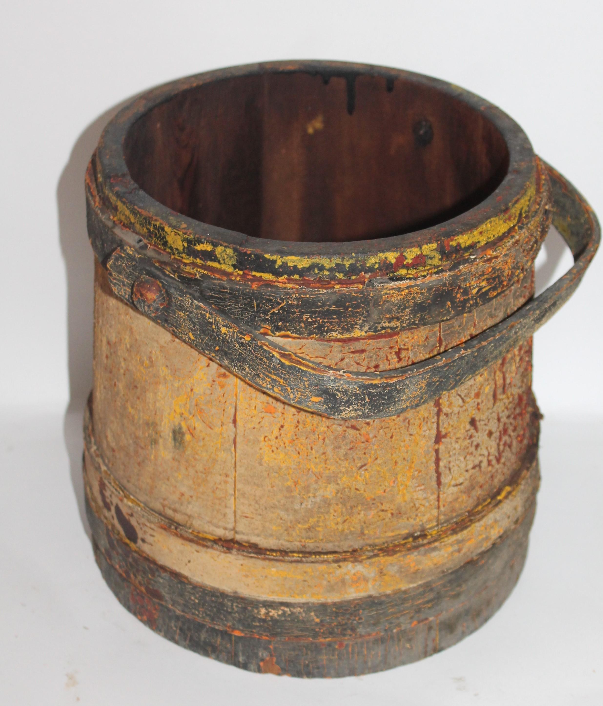 Country 19th Century Original Mustard Painted Furkins / Buckets, Pair For Sale