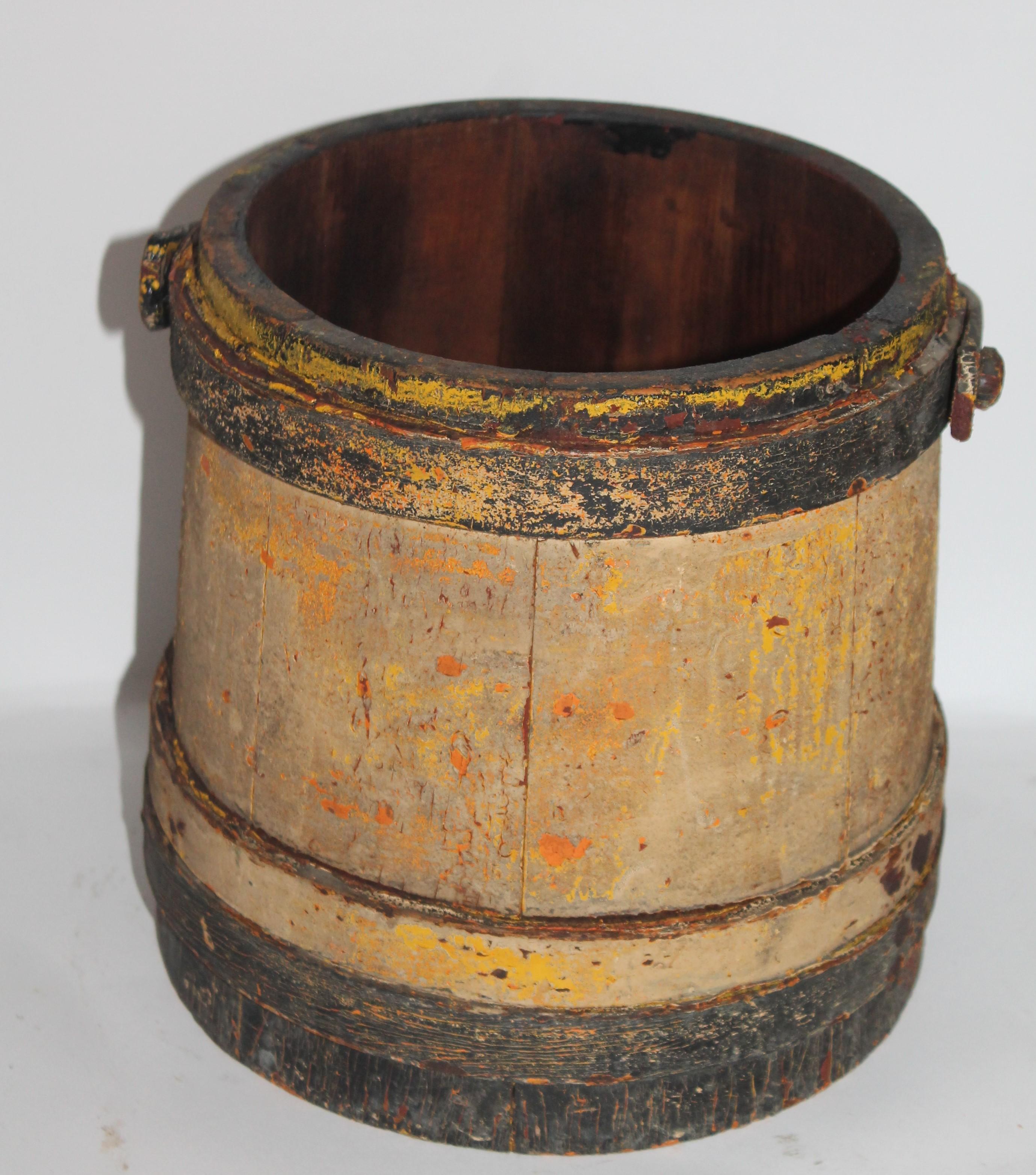 19th Century Original Mustard Painted Furkins / Buckets, Pair In Good Condition For Sale In Los Angeles, CA