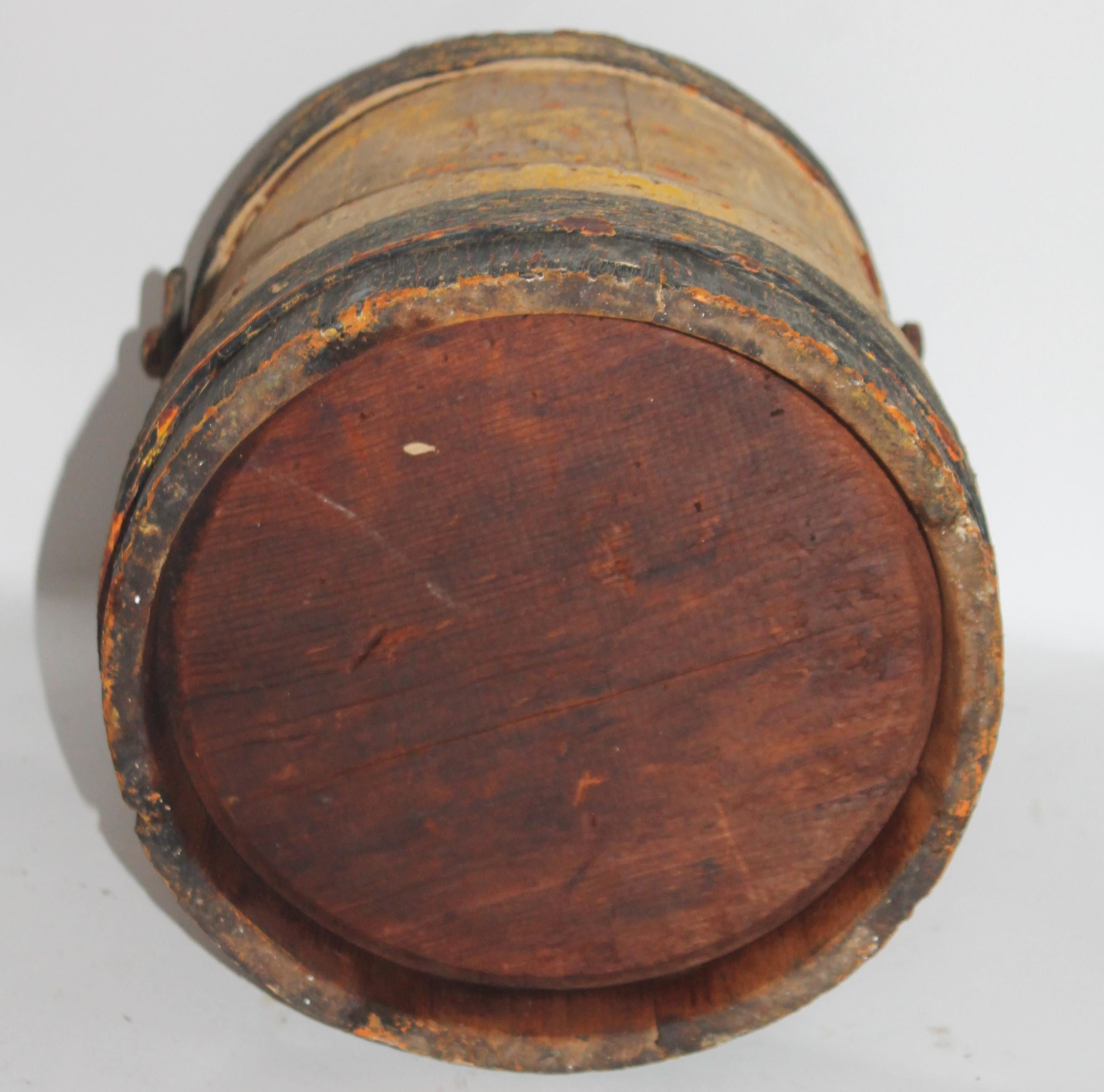 Wood 19th Century Original Mustard Painted Furkins / Buckets, Pair For Sale