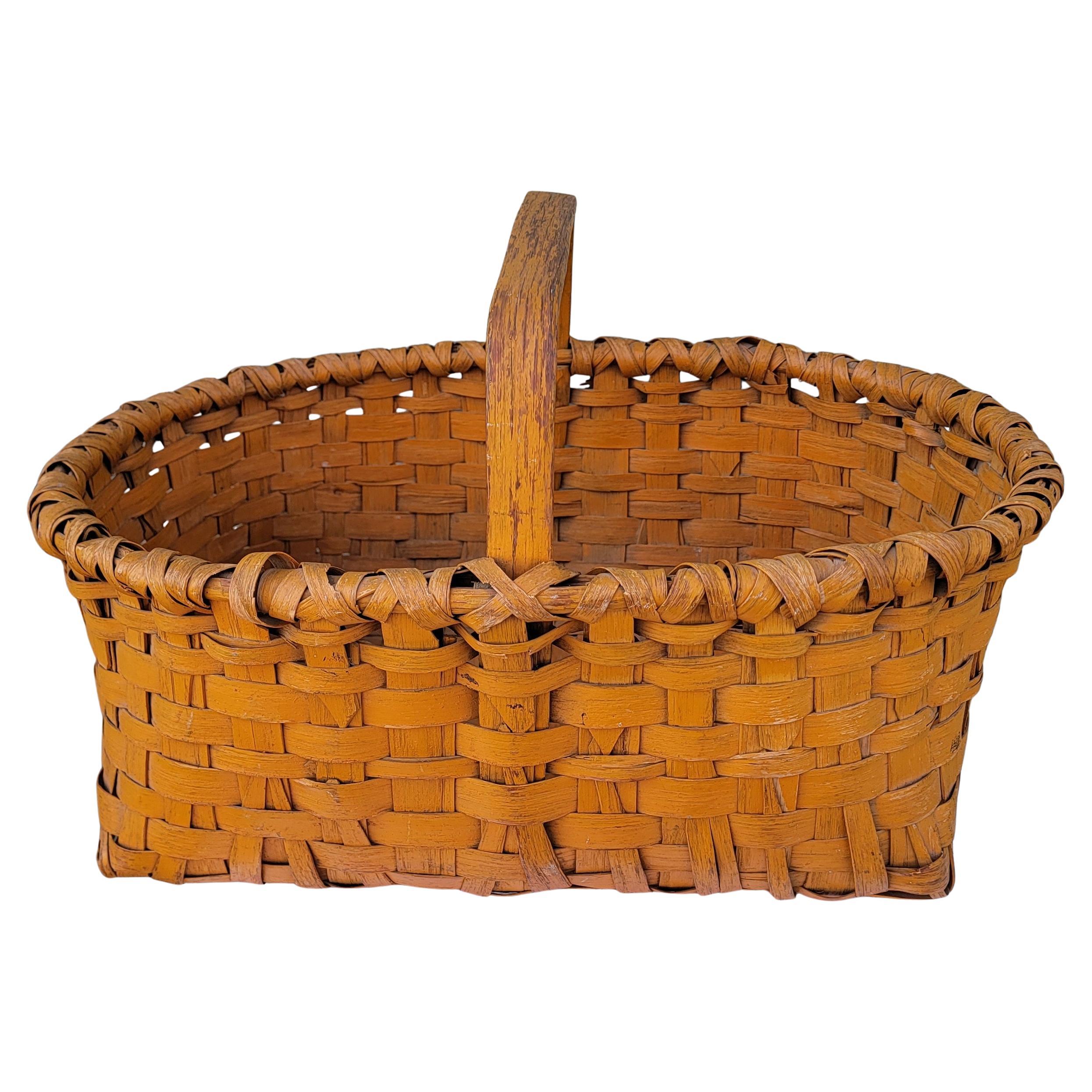 19Thc Original Orange Painted Gathering Basket