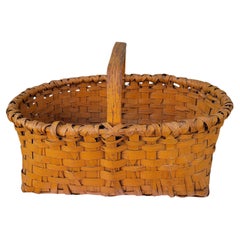 Antique 19Thc Original Orange Painted Gathering Basket