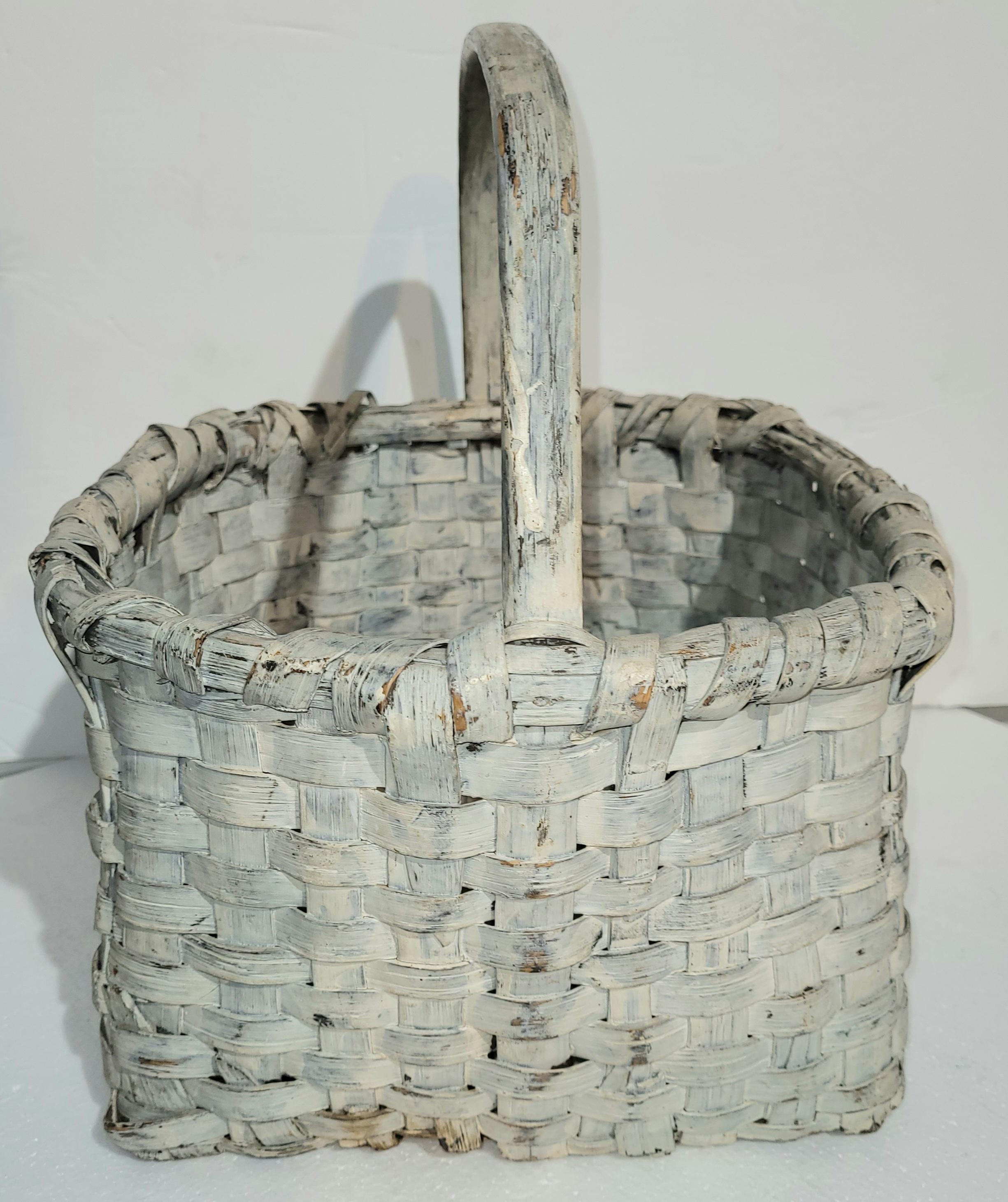 Hand-Painted 19Thc Original Oyster Painted Handled Basket For Sale