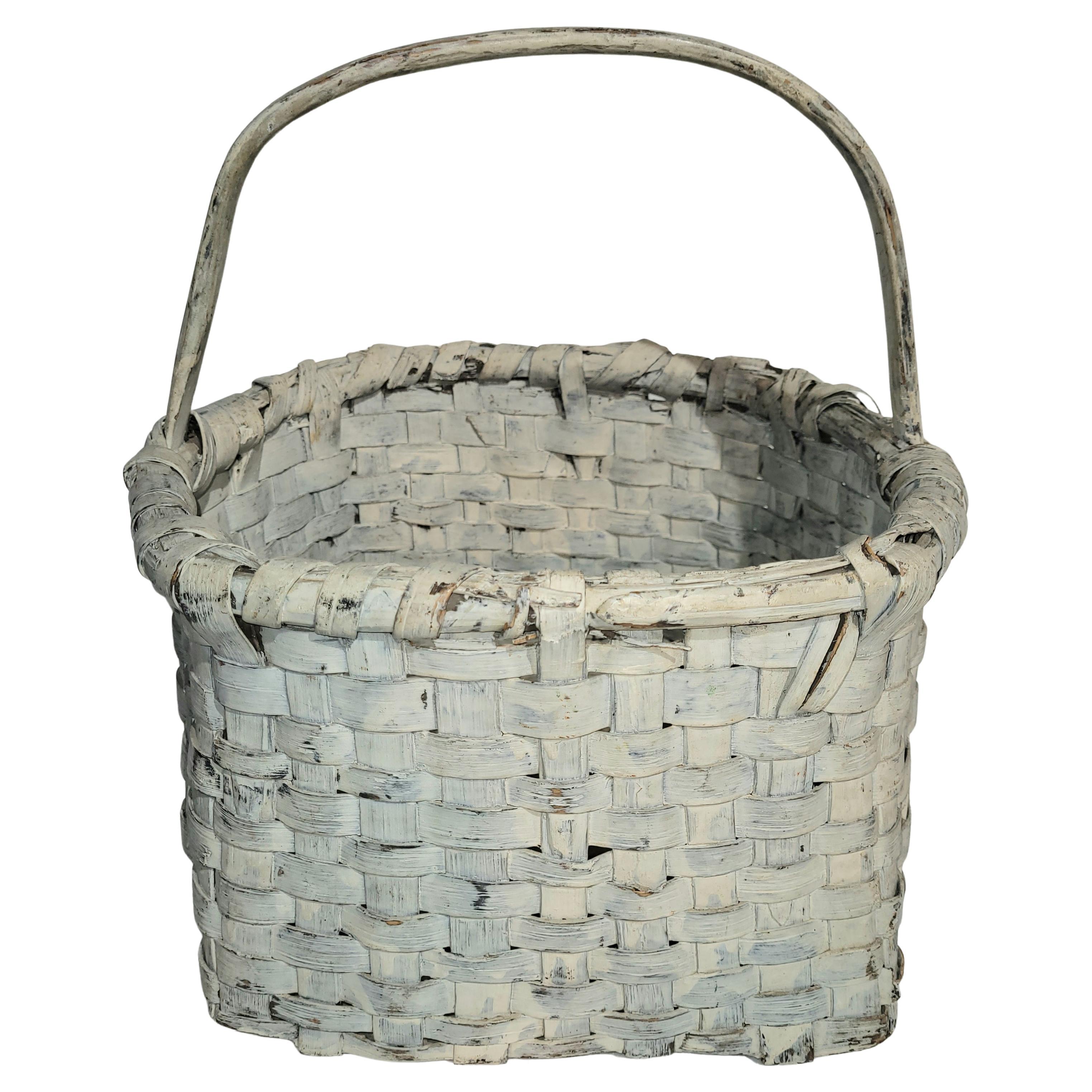 19Thc Original Oyster Painted Handled Basket