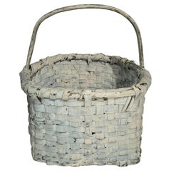 Antique 19Thc Original Oyster Painted Handled Basket
