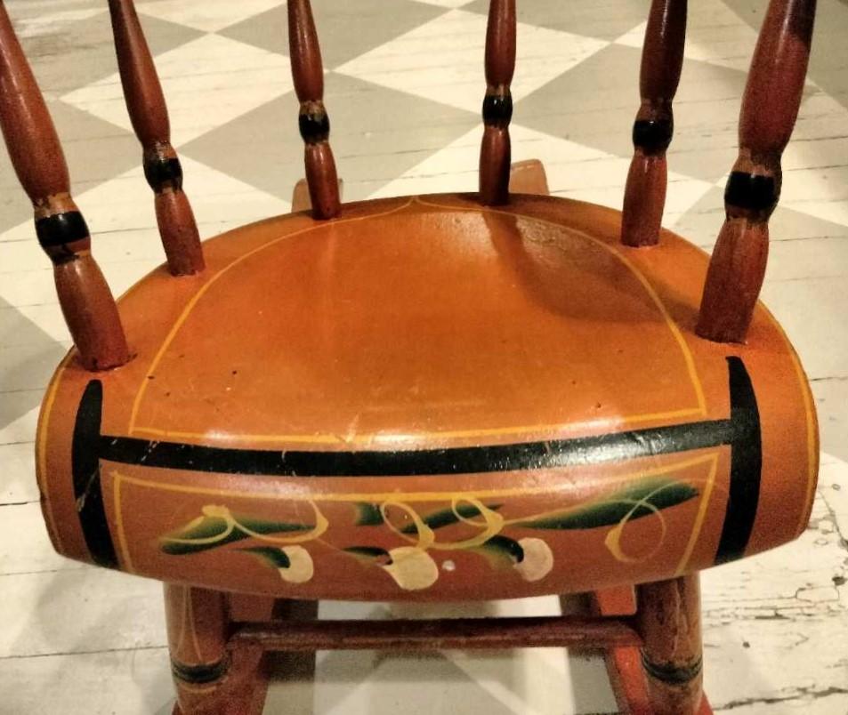 Adirondack 19Thc Original Paint Decorated Child's Rocking Chair For Sale