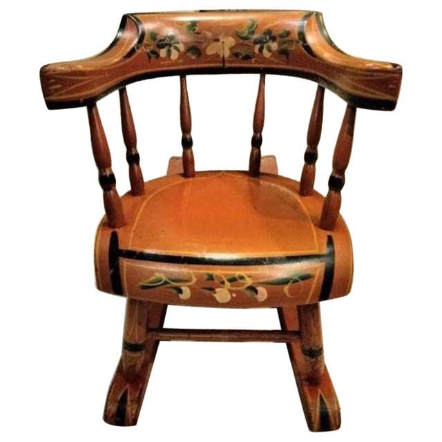 Captains Chair Rocker 19th Century Original Paint Decorated Captains Chair with Eagle and ...
