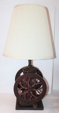 19th Century Original Paint Decorated Coffee Mill Lamp, Dated 1897