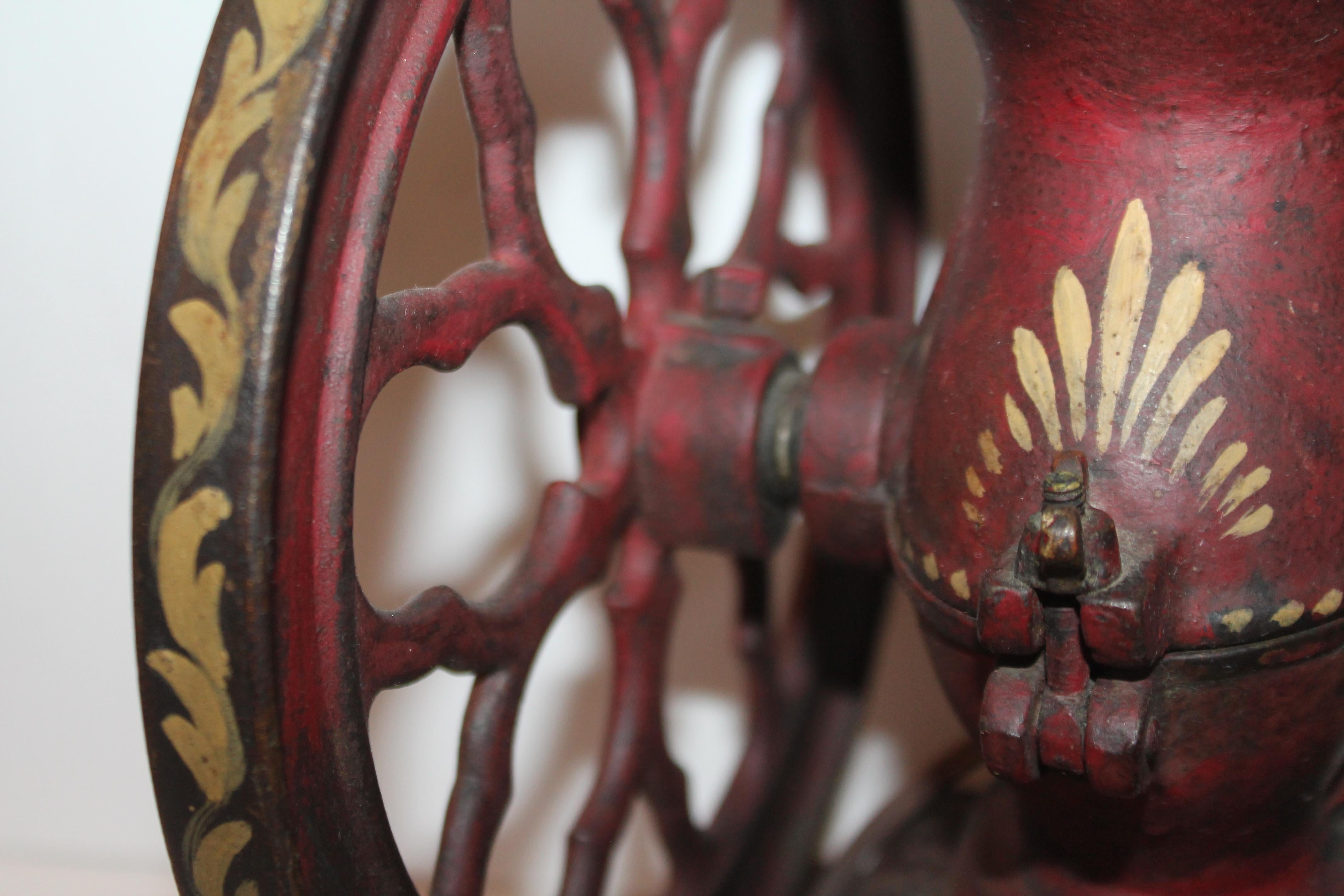 Machine-Made 19th Century Original Paint Decorated Coffee Mill Lamp, Dated 1897 For Sale