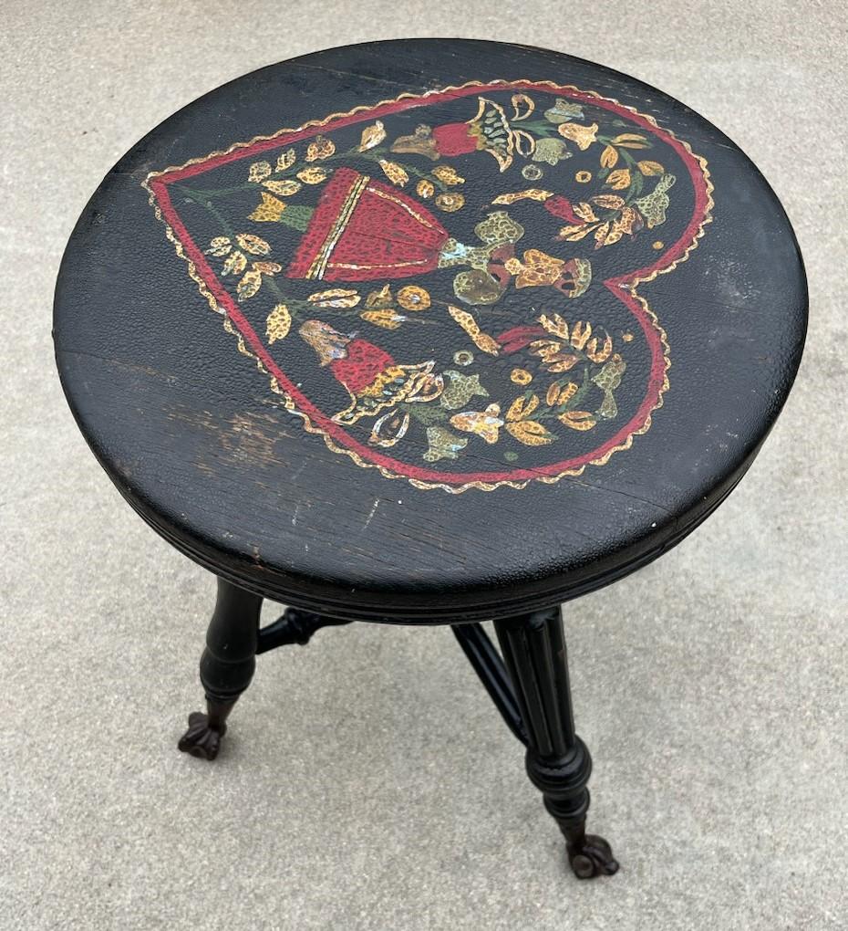 Hand-Painted 19Thc Original Paint Decorated Peter Hunt Piano Stool