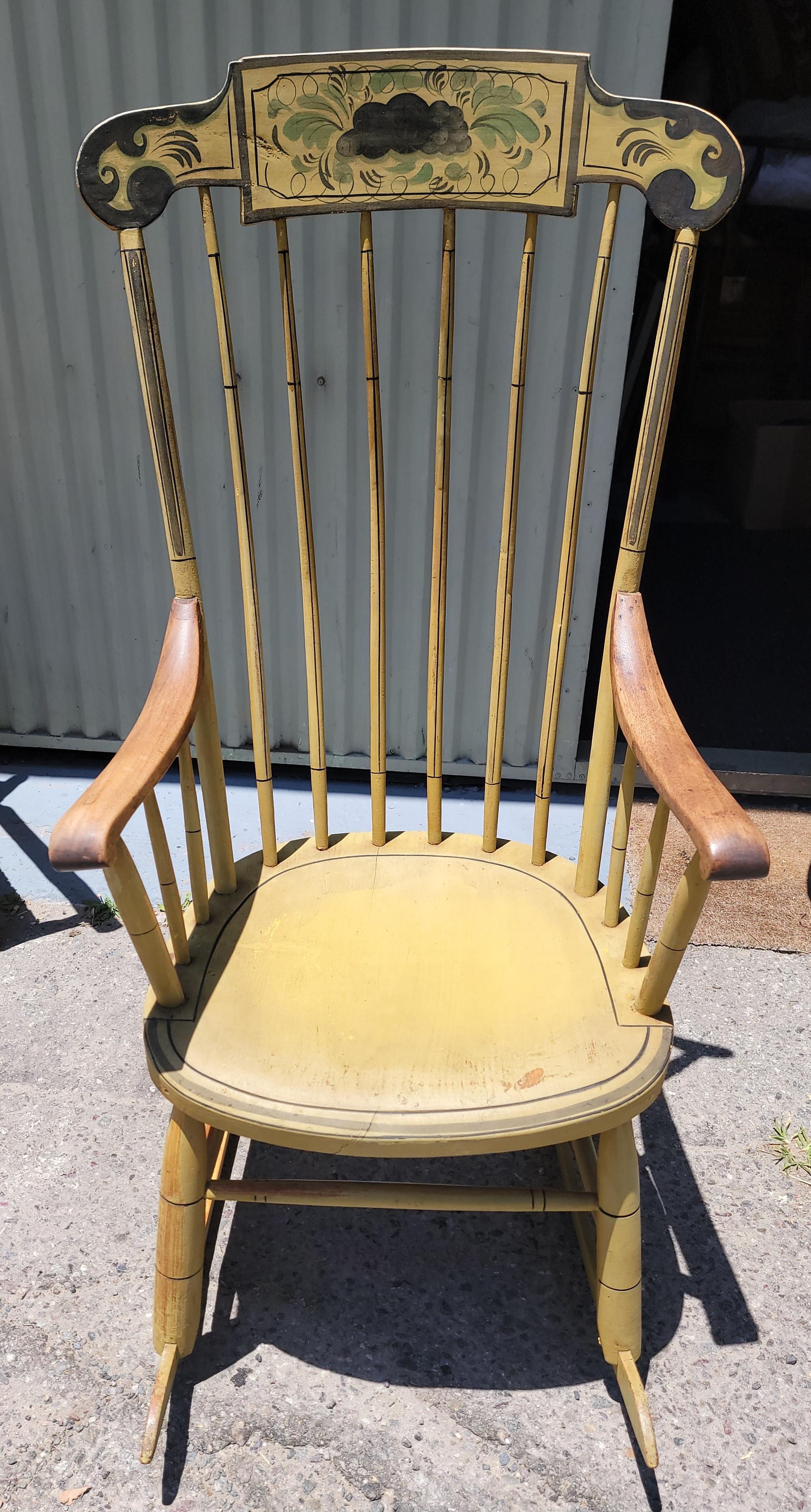 Painted 19Thc Original Paint Decorated Rocking Chair From New England For Sale