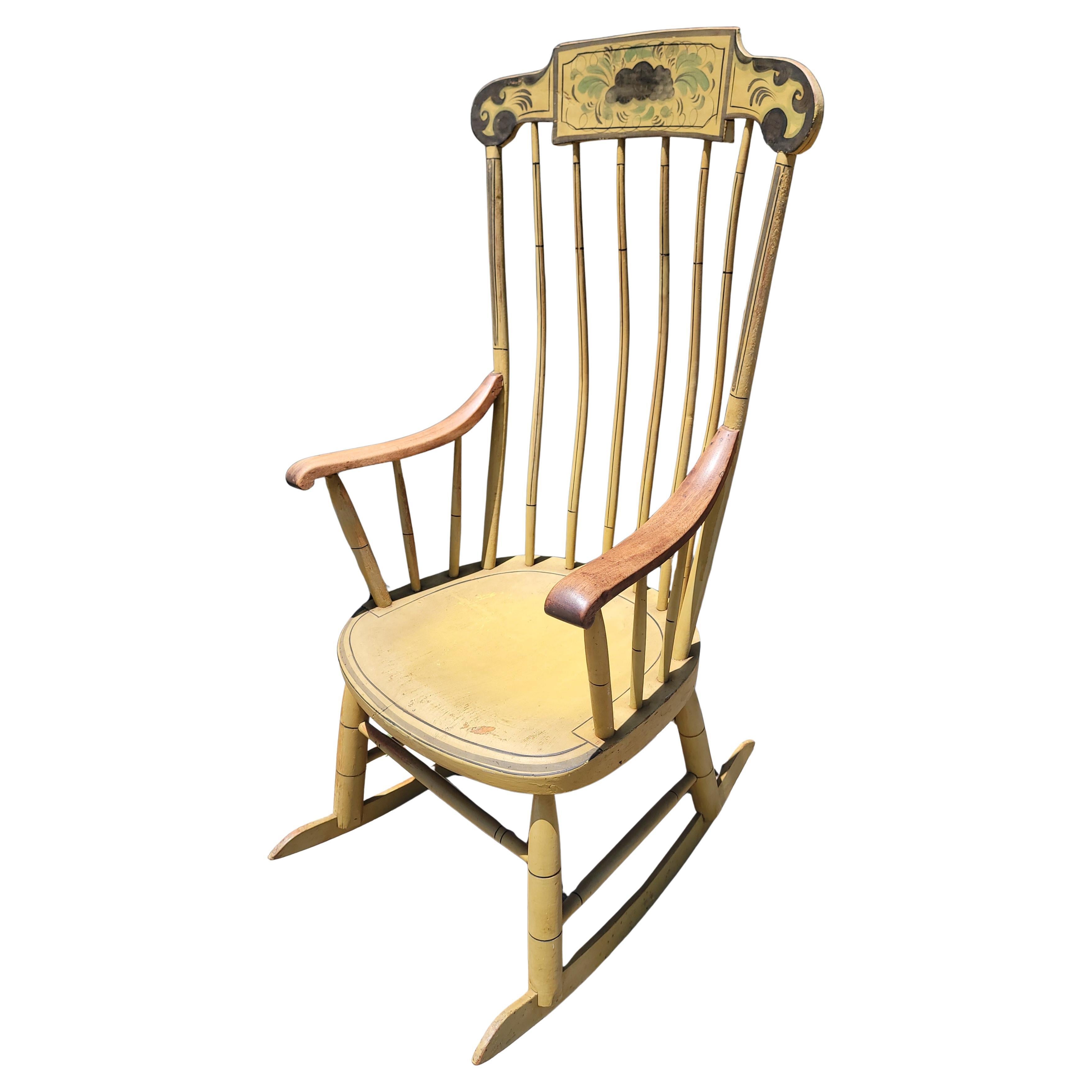 19Thc Original Paint Decorated Rocking Chair From New England For Sale