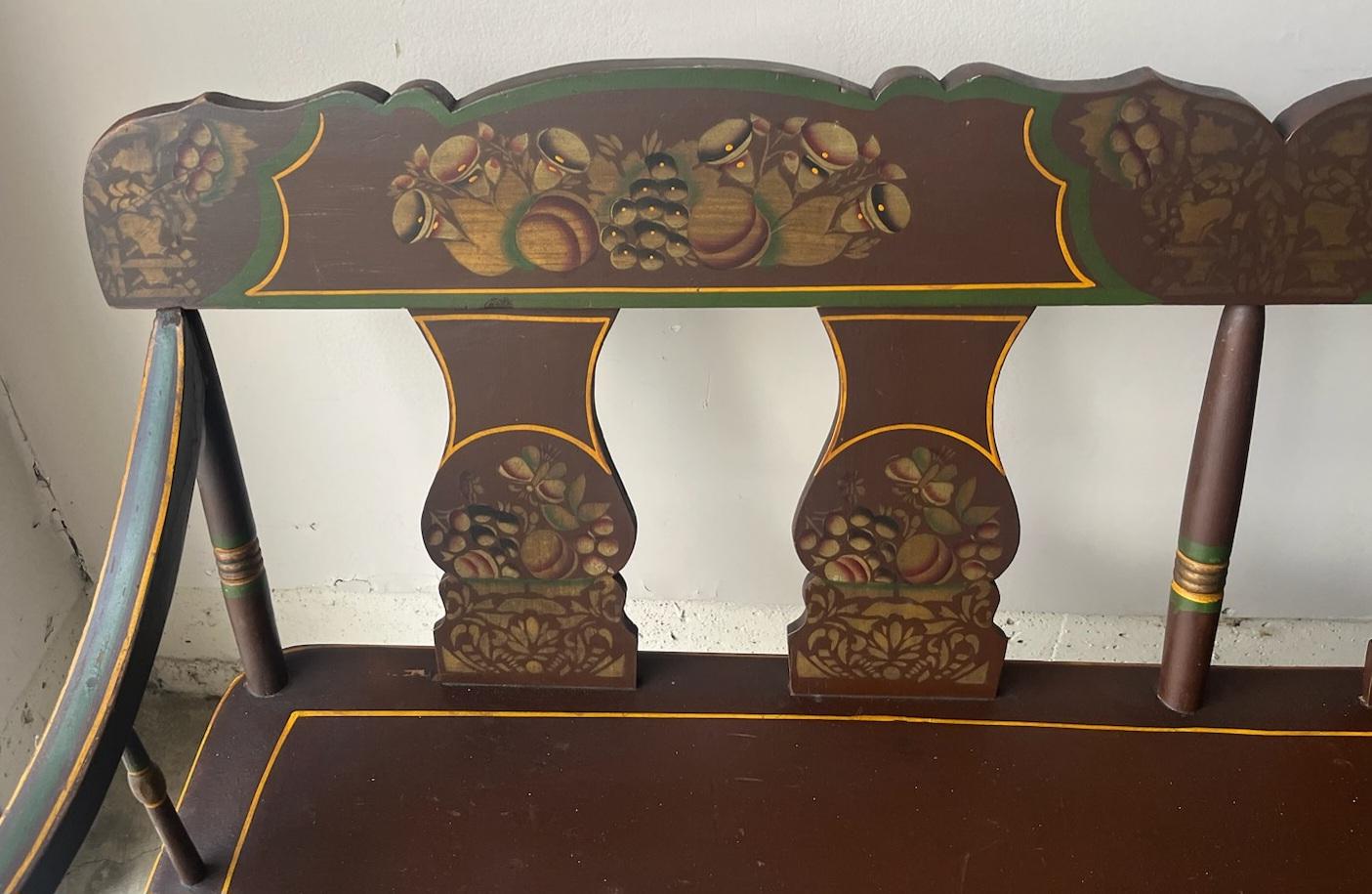 Hand-Painted 19Thc Original Paint Decorated Settee From Berks County, Pennsylvania For Sale