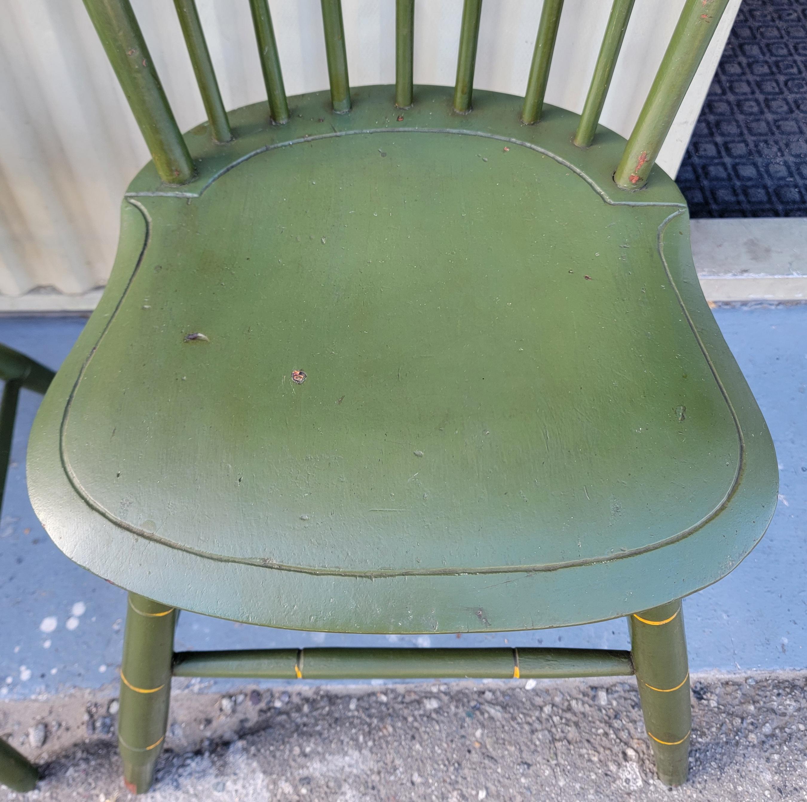 American 19Thc Original Paint Decorated Step Down Windsor Chairs -4 For Sale