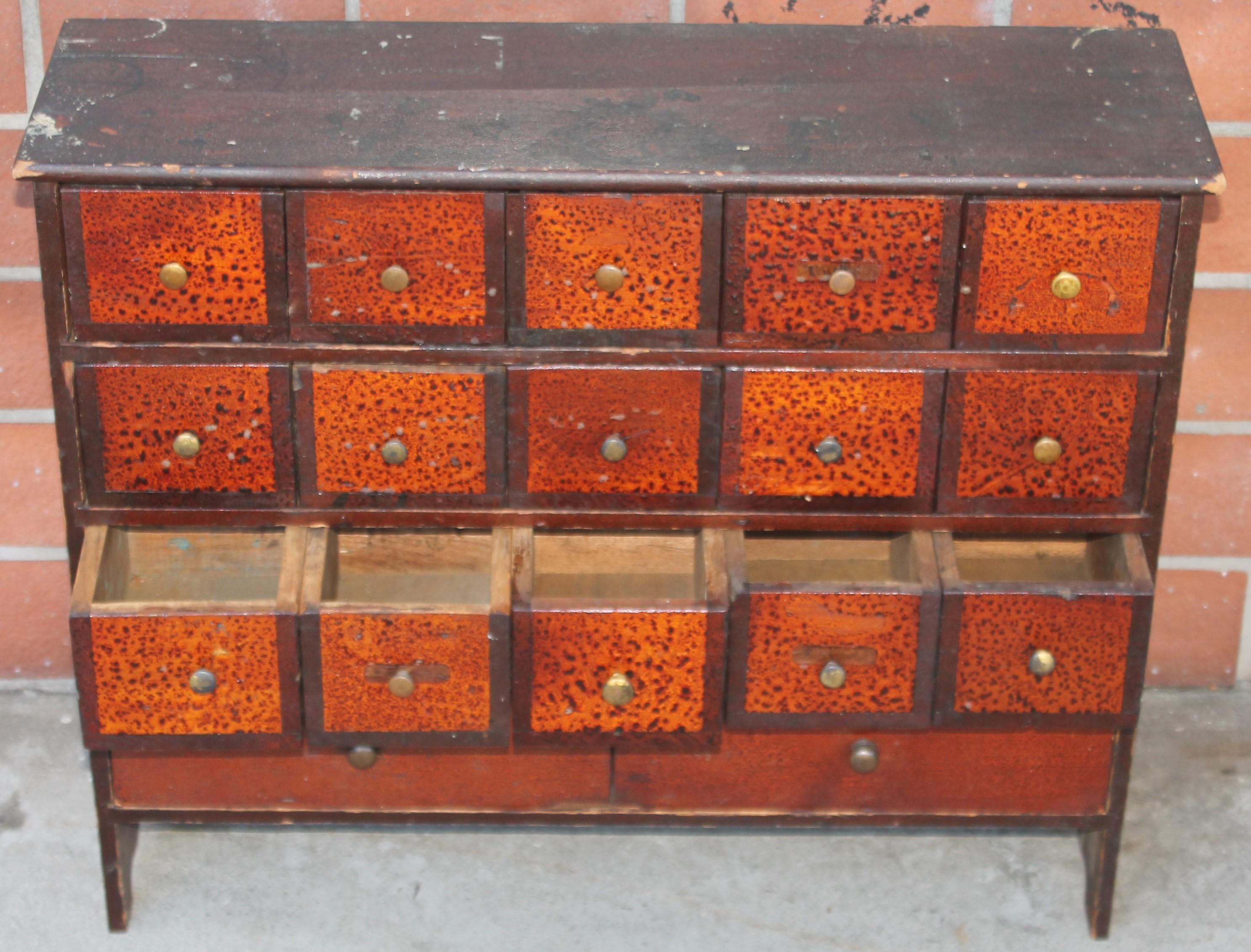 Adirondack 19thc Original Painted Apothecary Cabinet with 17 Drawers For Sale