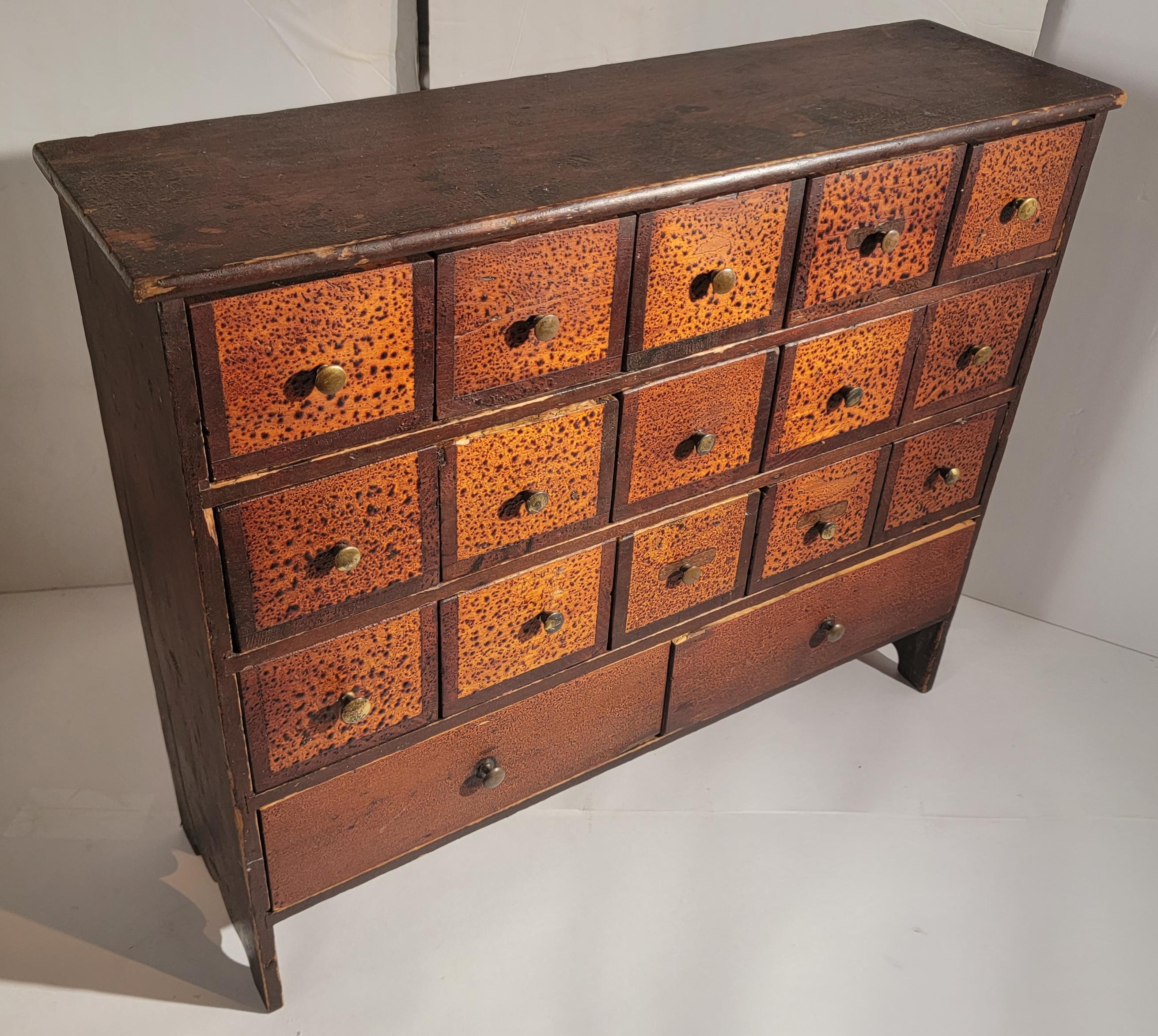 Adirondack 19thc Original Painted Apothecary Cabinet with 17 Drawers For Sale