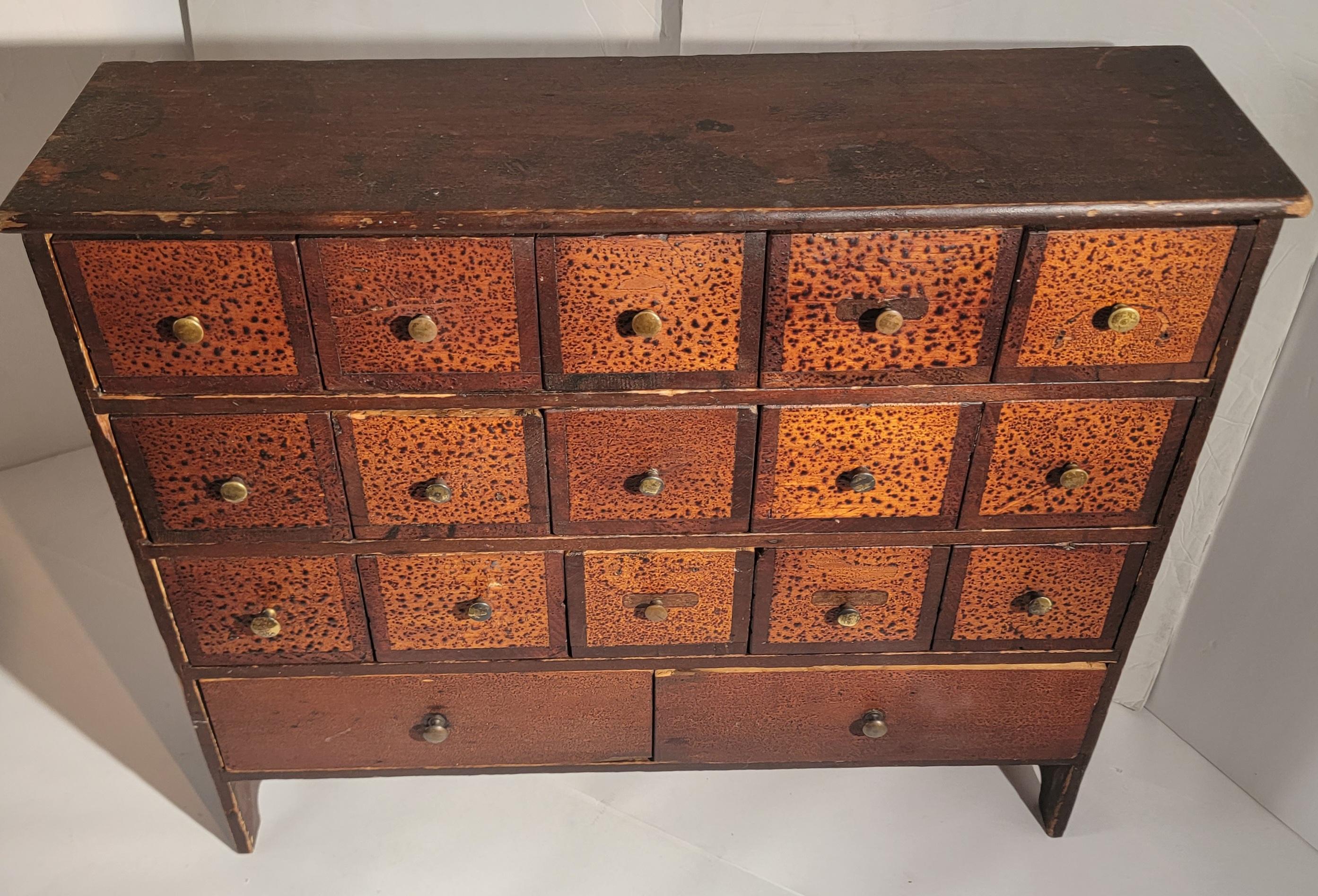 American 19thc Original Painted Apothecary Cabinet with 17 Drawers For Sale