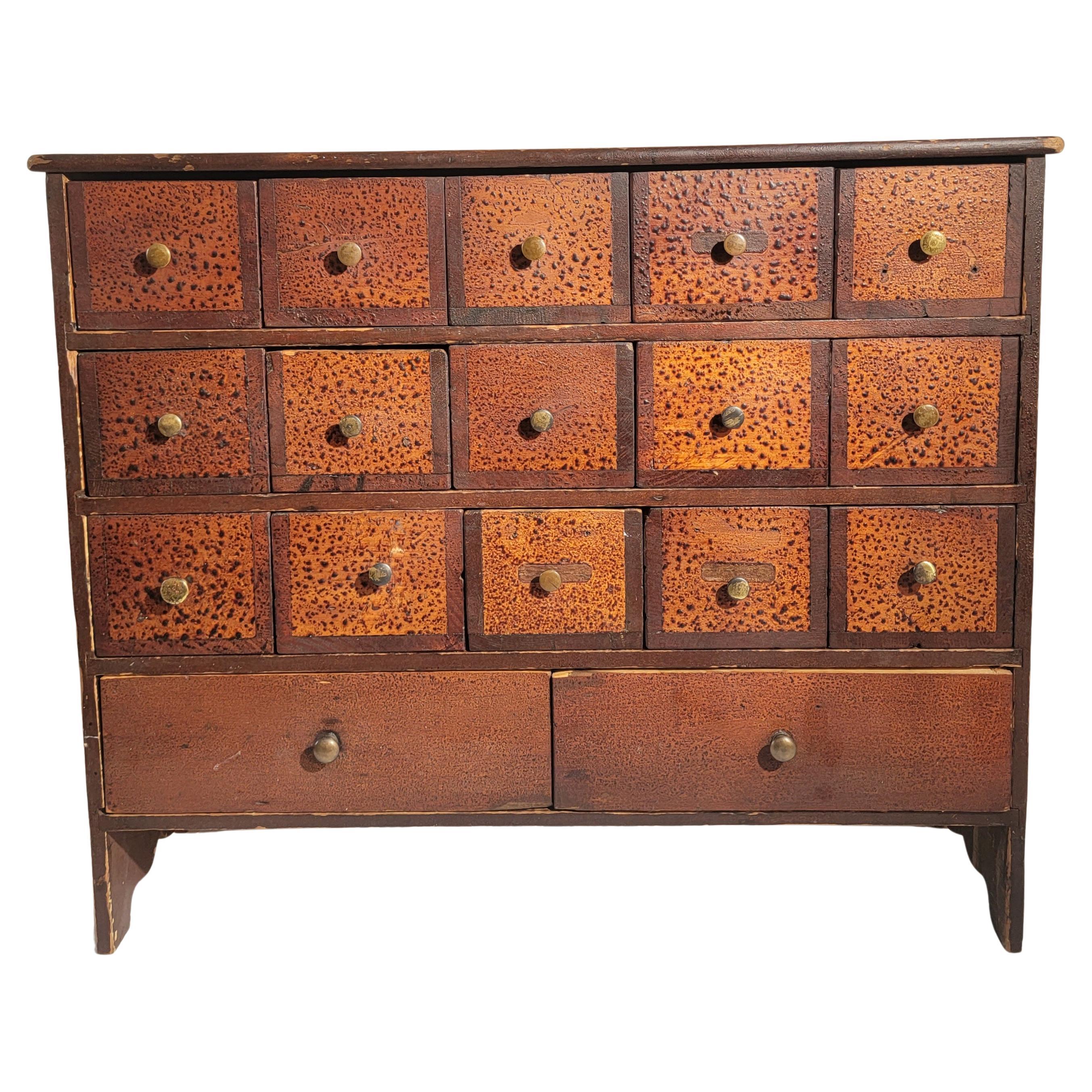 19thc Original Painted Apothecary Cabinet with 17 Drawers For Sale